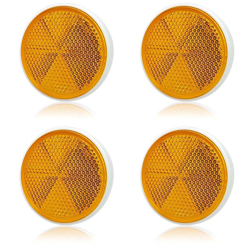 AOJO 4 PCS 60 mm Orange Rund KFZ Rückstrahler Selbstklebend, Gelb Reflektoren Bernstein Signal Kunststoff Reflektor für PKW-Anhänger, LKW, Wohnwagen, Van, Garage, Deck von AOJO