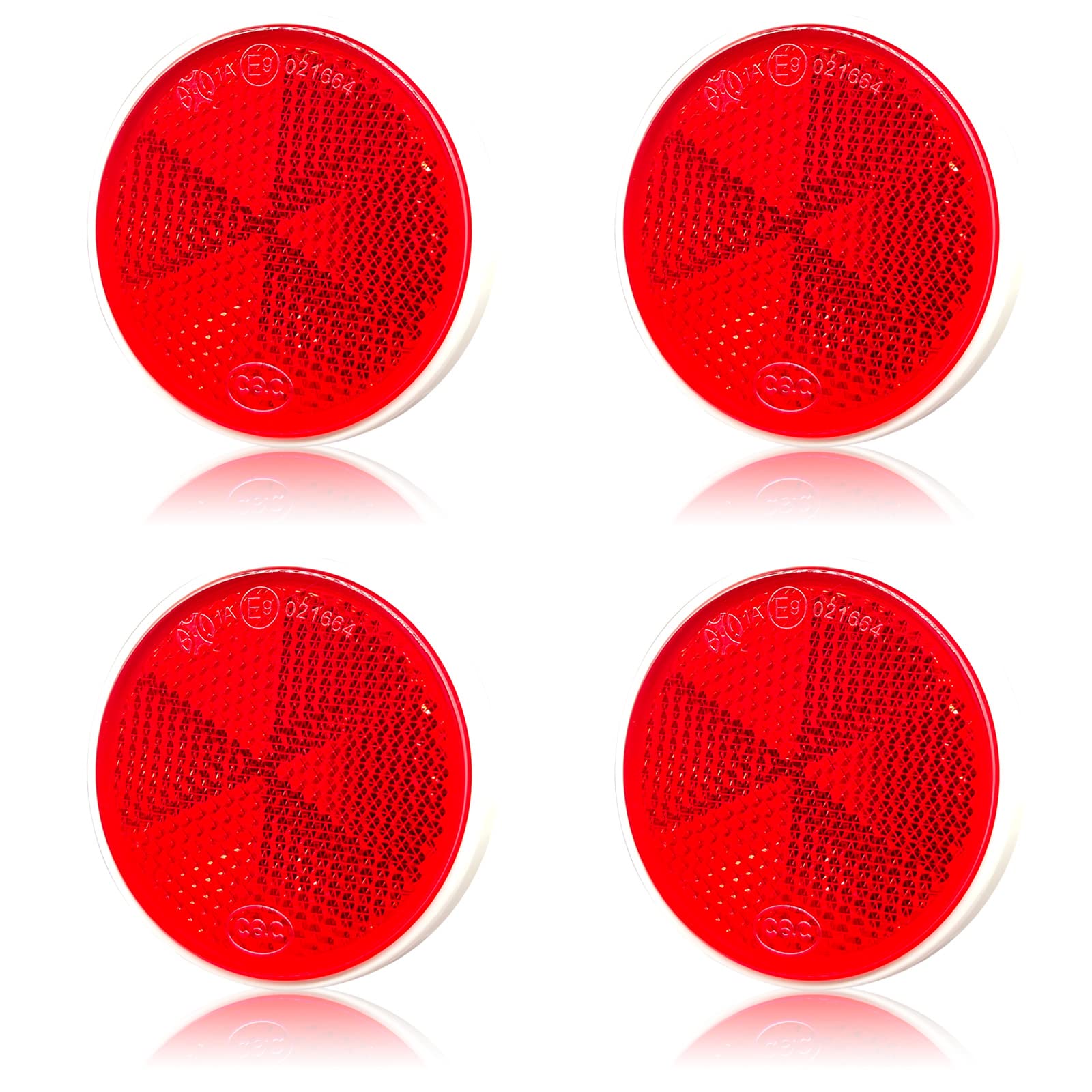 AOJO 4 PCS 60 mm Rot Rund KFZ Rückstrahler Reflektoren Selbstklebend Rote Kunststoff Reflektor Signal für PKW-Anhänger, LKW, Wohnwagen, Van, Garage, Deck von AOJO