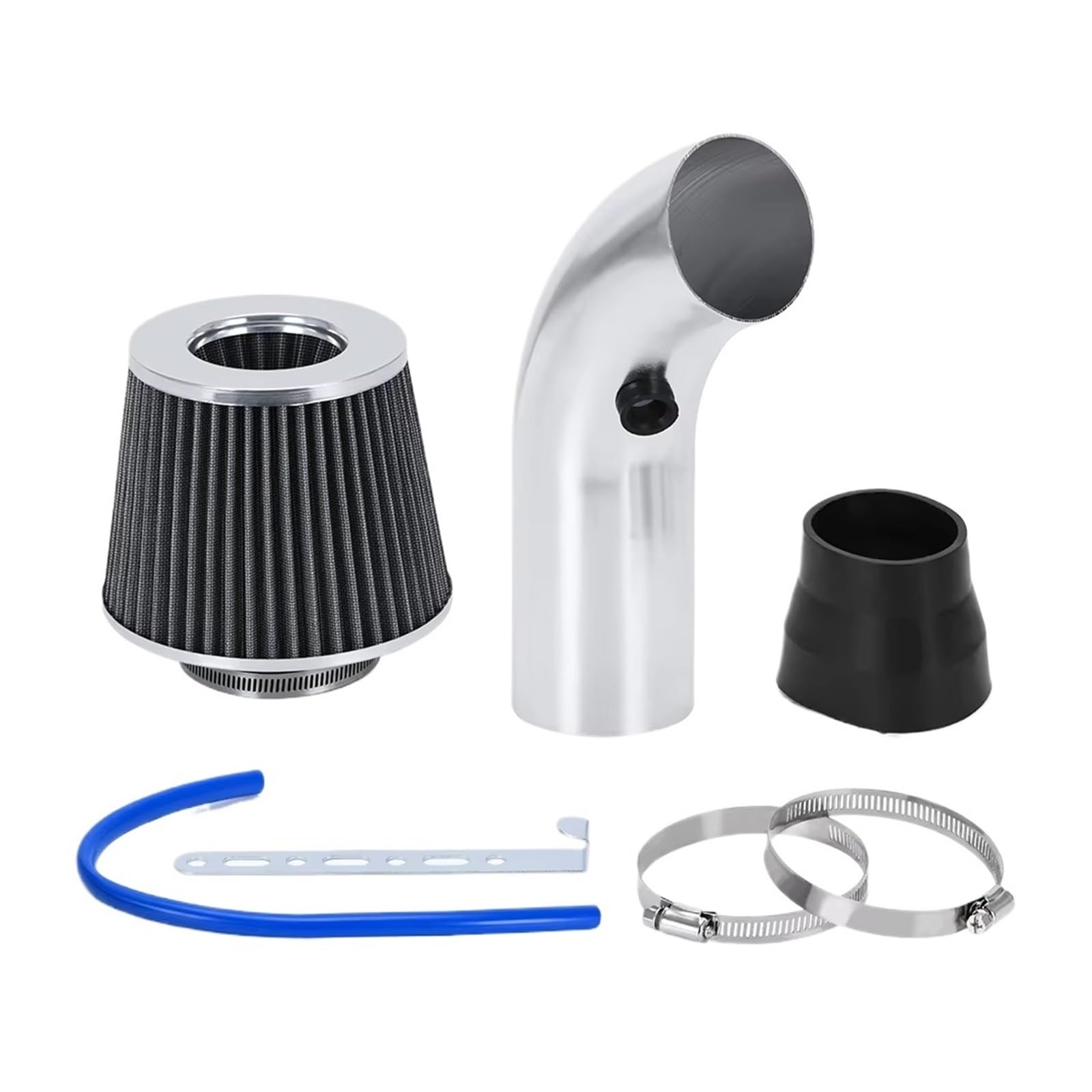 Luftansaugschlauch Luftfilter Und Kaltluftansaugrohr Turbo-Induktionsrohr-Set Mit Luftfilterkegel Universell 3 Zoll 76 Mm JR-AIT28 + IMK14 Auto Ansaugschlauch(Silver B) von Aokvoh