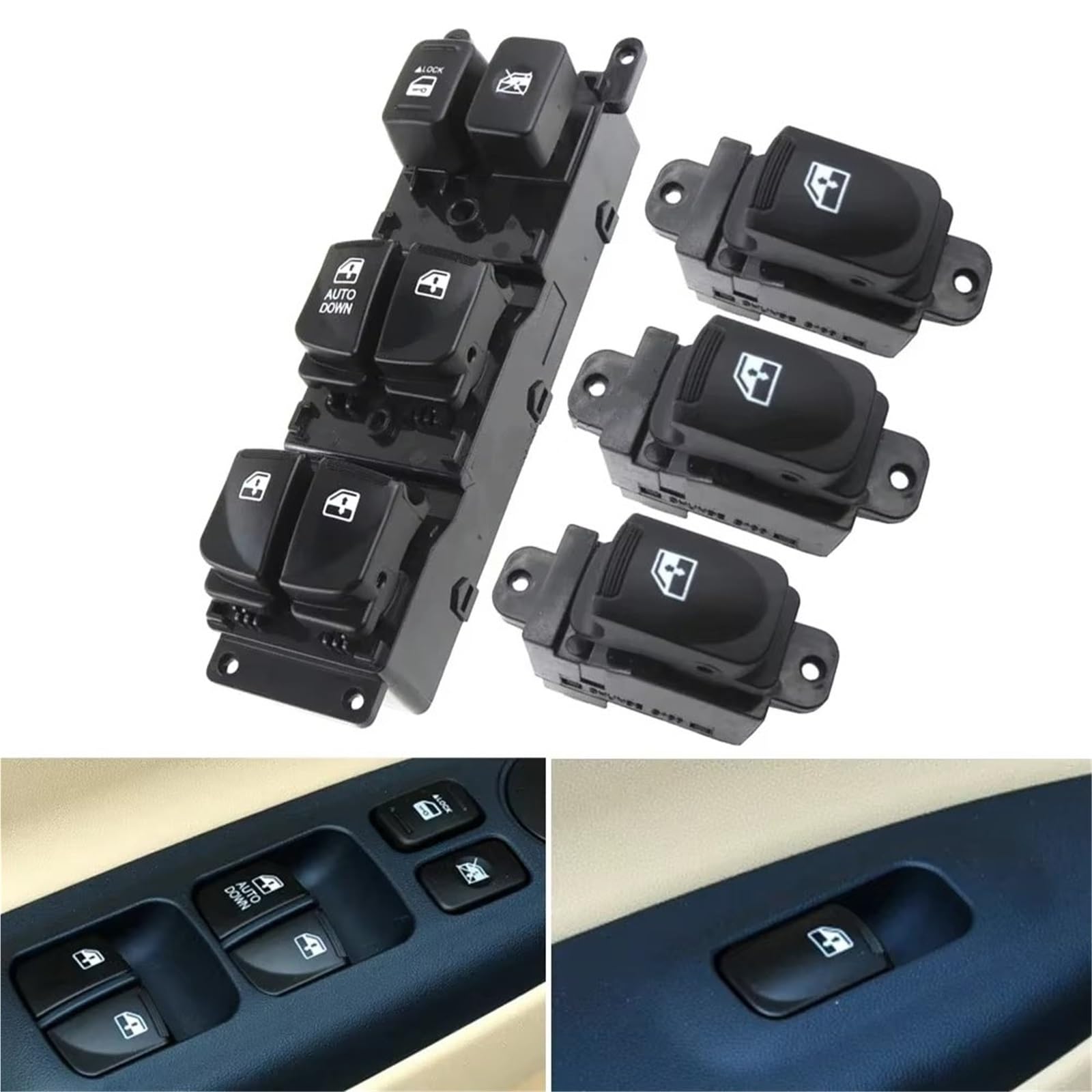 Schaltfläche Master Fensters Auto Power Master Fenster Control Schalter Fensterheber Taste Für Hyundai Für Accent 2007 2008 2009 2010 OEM 93570 1E110 935701E110 Fensterheber Schalter(Set) von Aokvoh