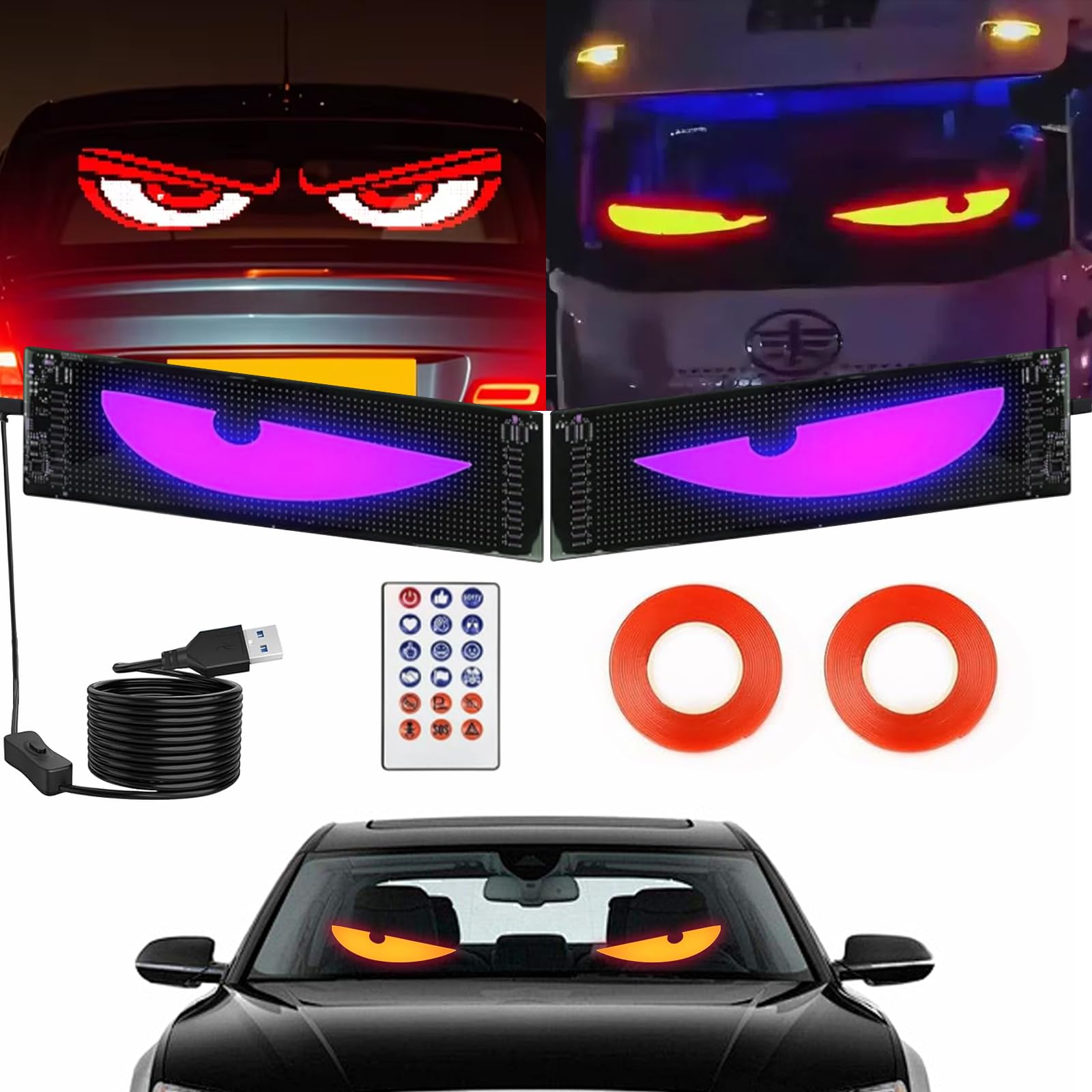 2er Devil Eyes Light für Cars, 10*35cm Led Augen für Lkw, Programmierbar Laufschrift Leuchtreklame Personalisiert Leuchtschild mit APP-Steuerung und Fernbedienung für Auto, Graffiti Bluetooth USB 5V 2er Devil Eyes Light für Cars, 10*35cm Led Augen für Lkw, Programmierbar Laufschrift Leuchtreklame Personalisiert Leuchtschild mit APP-Steuerung und Fernbedienung für Auto, Graffiti Bluetooth USB 5V von Aolawco