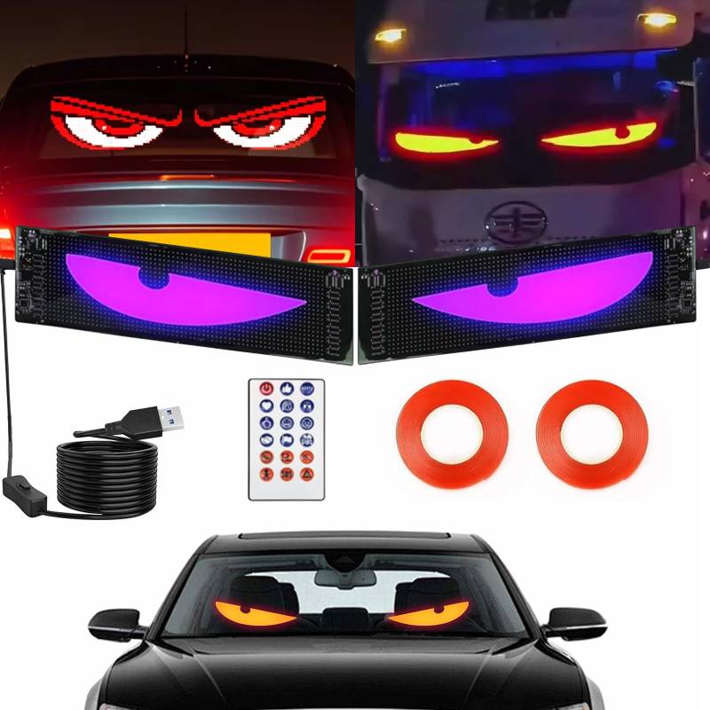 2er Devil Eyes Light für Cars, 10*35cm Led Augen für Lkw, Programmierbar Laufschrift Leuchtreklame Personalisiert Leuchtschild mit APP-Steuerung und Fernbedienung für Auto, Graffiti Bluetooth USB 5V von Aolawco