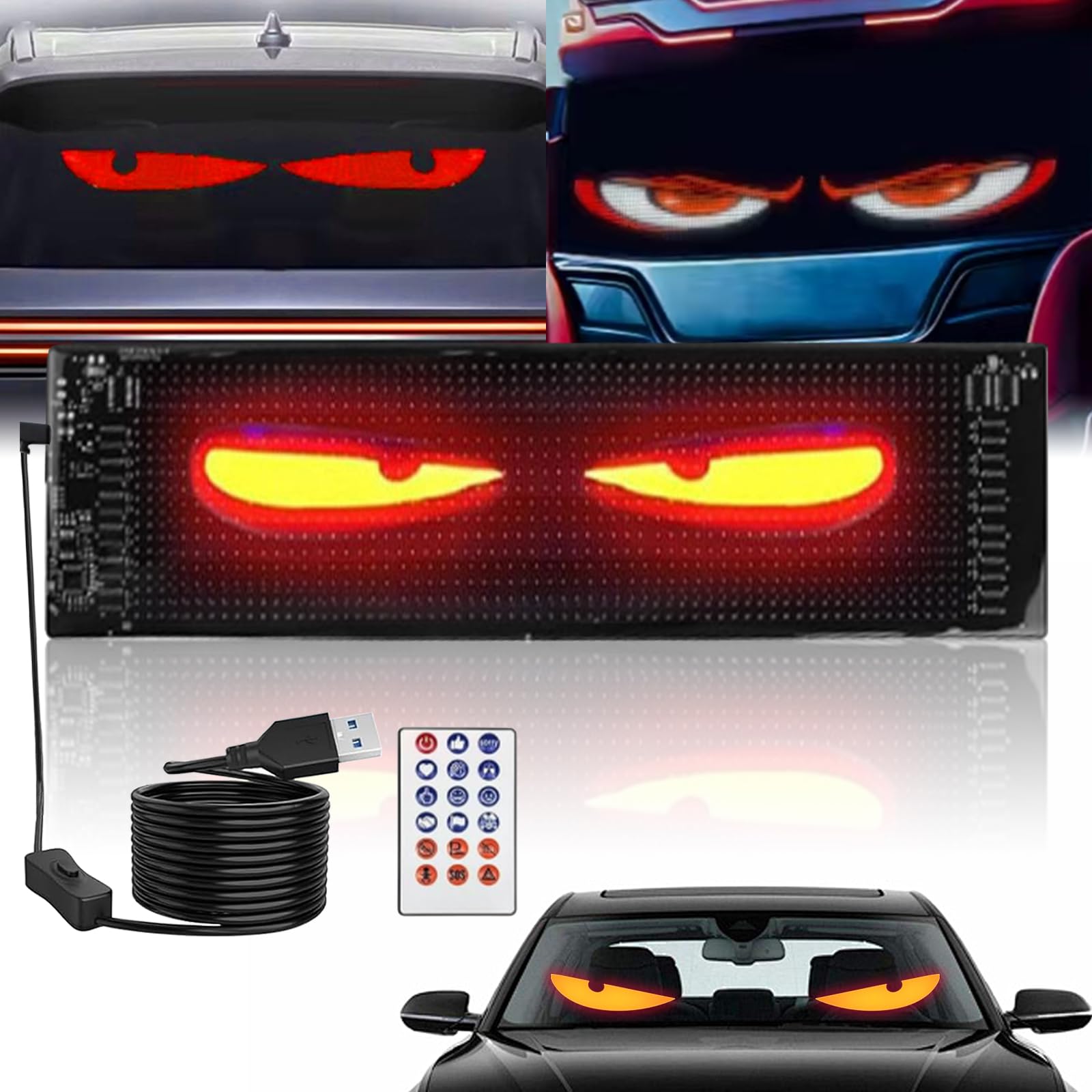 Devil Eyes Light für Cars, 10*35cm Led Augen für Lkw, Programmierbar Laufschrift Leuchtreklame Personalisiert Leuchtschild mit APP-Steuerung und Fernbedienung für Auto, Text, Graffiti Bluetooth USB 5V Devil Eyes Light für Cars, 10*35cm Led Augen für Lkw, Programmierbar Laufschrift Leuchtreklame Personalisiert Leuchtschild mit APP-Steuerung und Fernbedienung für Auto, Text, Graffiti Bluetooth USB 5V von Aolawco