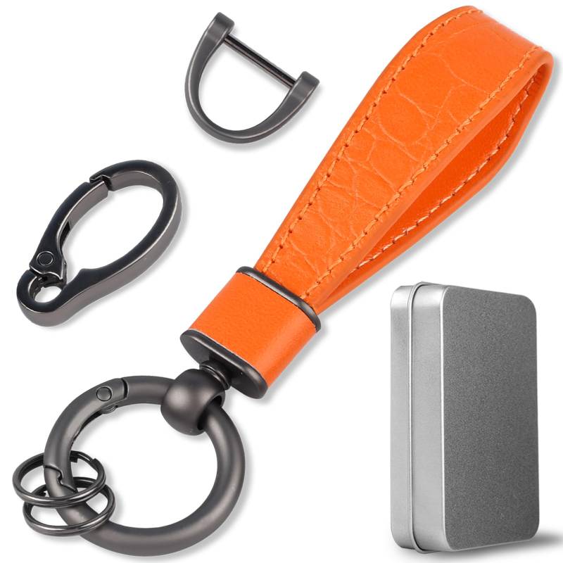 Aotoyou Schlüsselbund Kurz Schlüsselband Leder Wristlet Keychain Schlüsselkette Schlüsselanhänger mit Schlüsselring (Orange) von Aotoyou