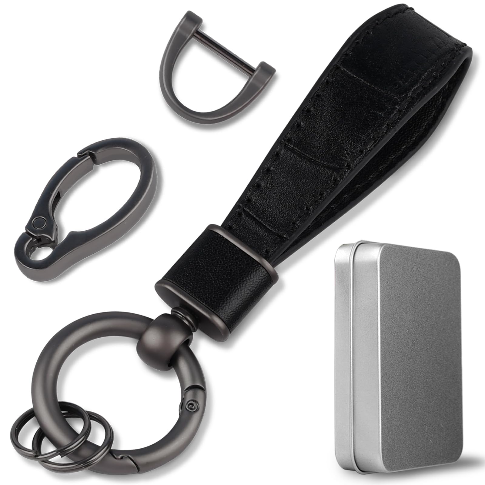 Aotoyou Schlüsselband Kurz Schlüsselbund Leder Schlüsselanhänger Keychain mit Schlüsselring für Schlüssel, Autoschlüssel, Charms (Schwarz) von Aotoyou
