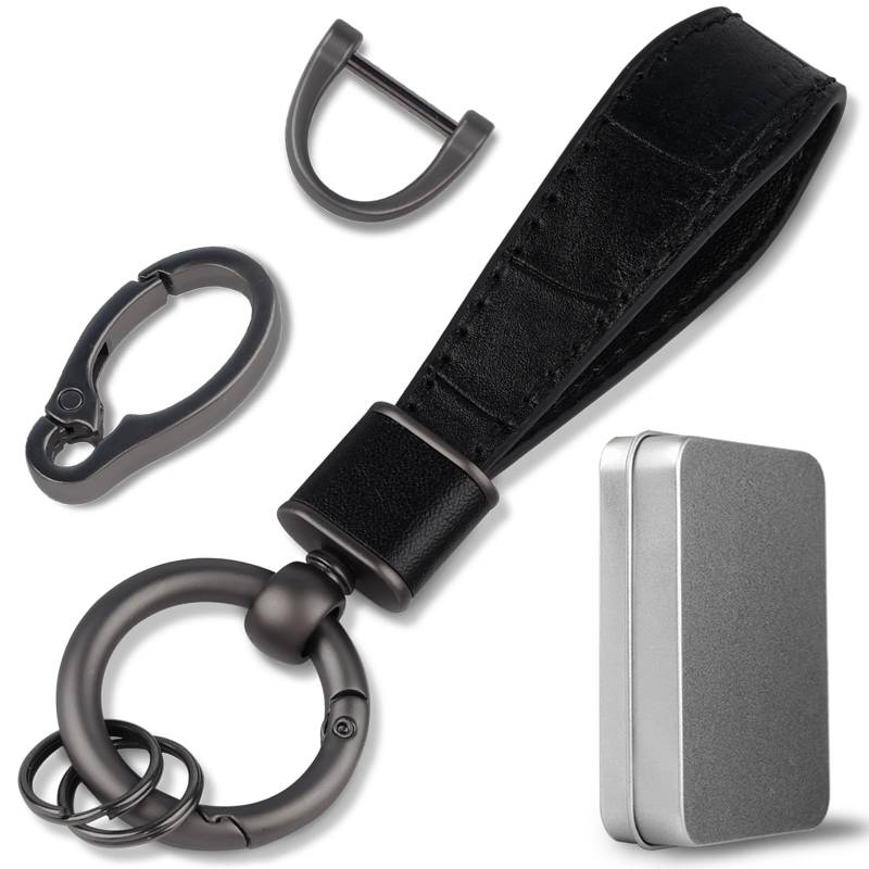 Aotoyou Schlüsselband Kurz Schlüsselbund Leder Schlüsselanhänger Keychain mit Schlüsselring für Schlüssel, Autoschlüssel, Charms (Schwarz) von Aotoyou
