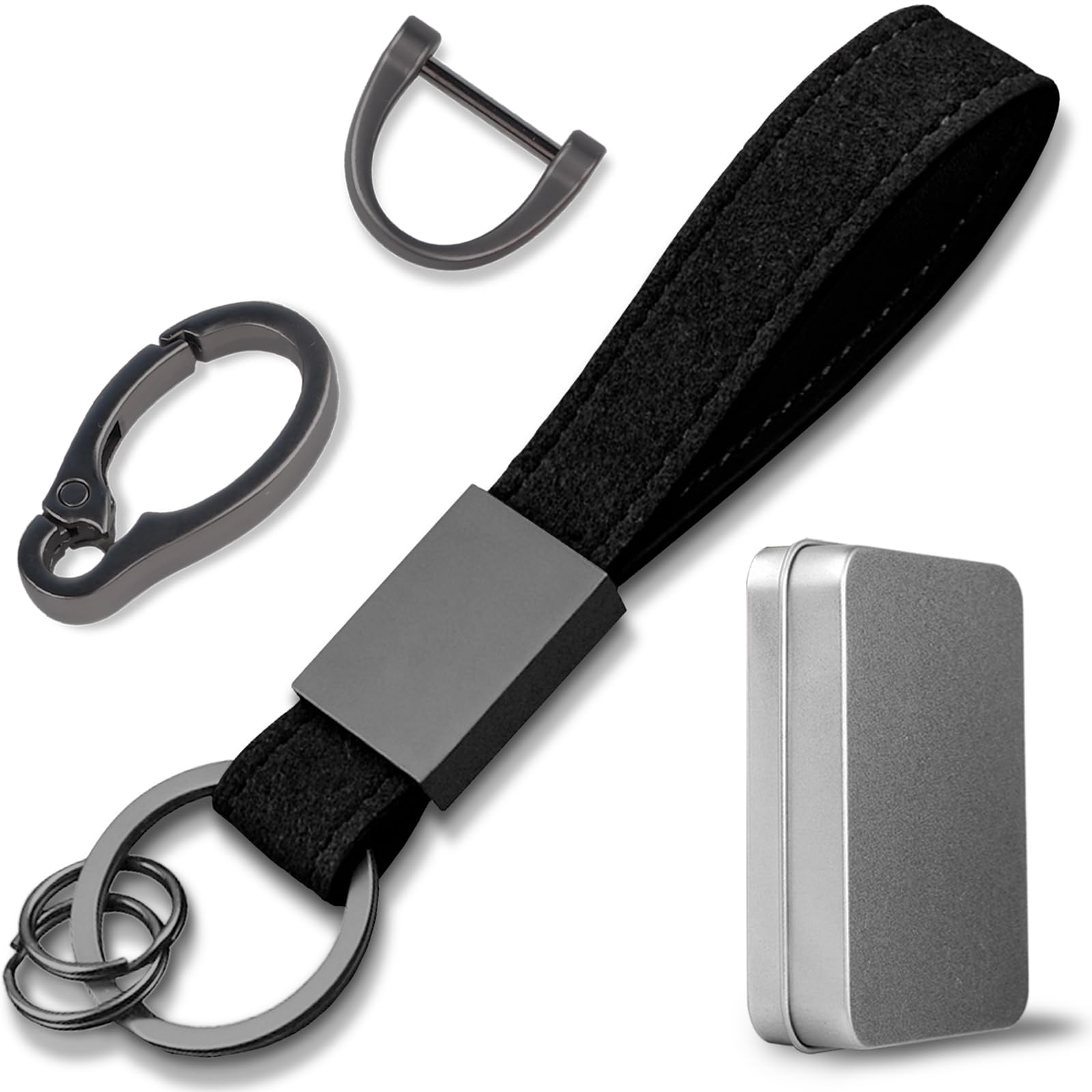 Aotoyou Schlüsselbund Schlüsselanhänger Keychain Suede Schlüsselband Kurz mit Schlüsselring für Schlüssel, Autoschlüssel (Schwarz) von Aotoyou
