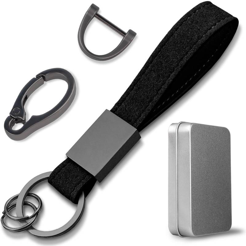 Aotoyou Schlüsselbund Schlüsselanhänger Keychain Suede Schlüsselband Kurz mit Schlüsselring für Schlüssel, Autoschlüssel (Schwarz) von Aotoyou