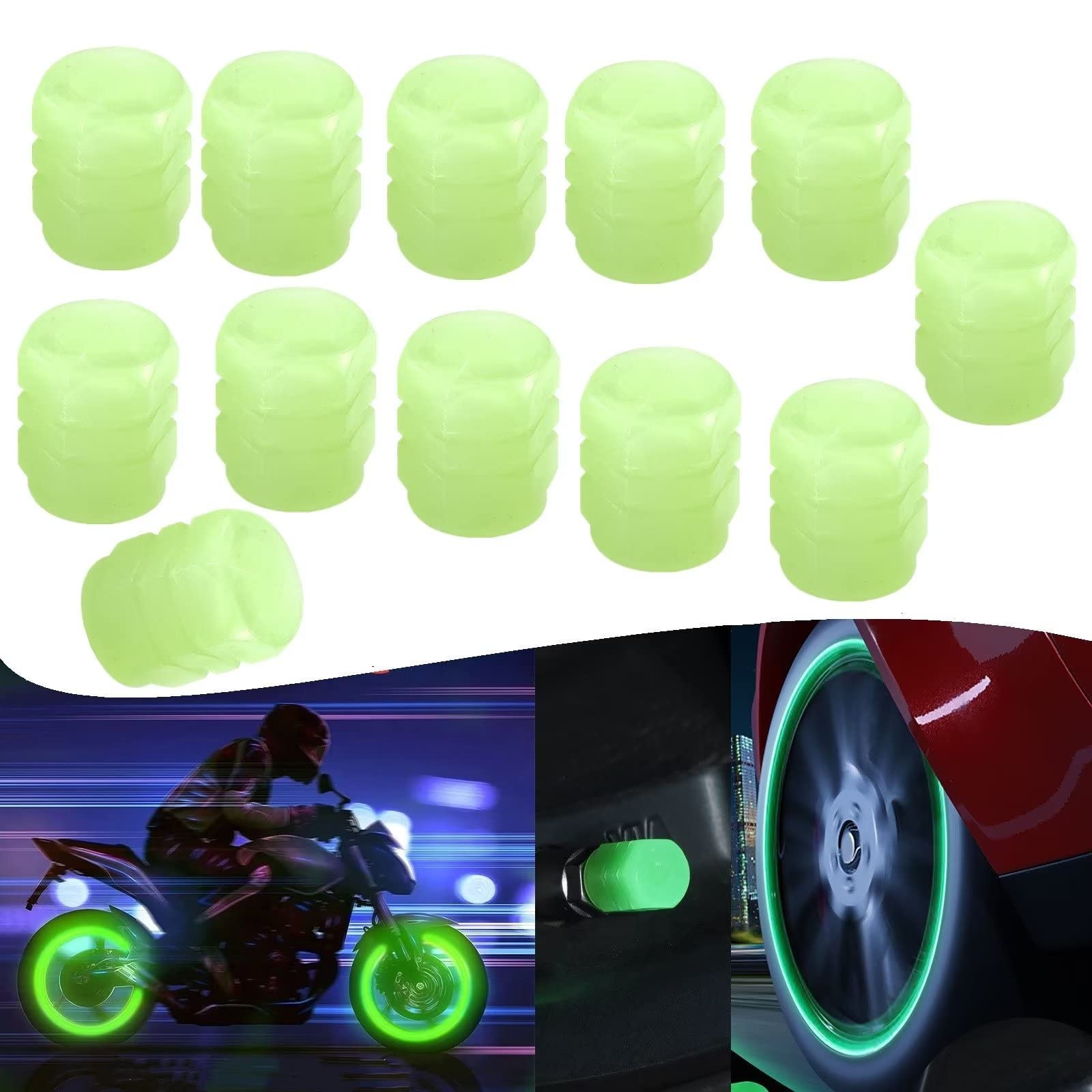 Ventilkappen Auto, Universelle Fluoreszierende Reifenventilkappen, leuchtende Ventilschaftabdeckung von Apomkjoe