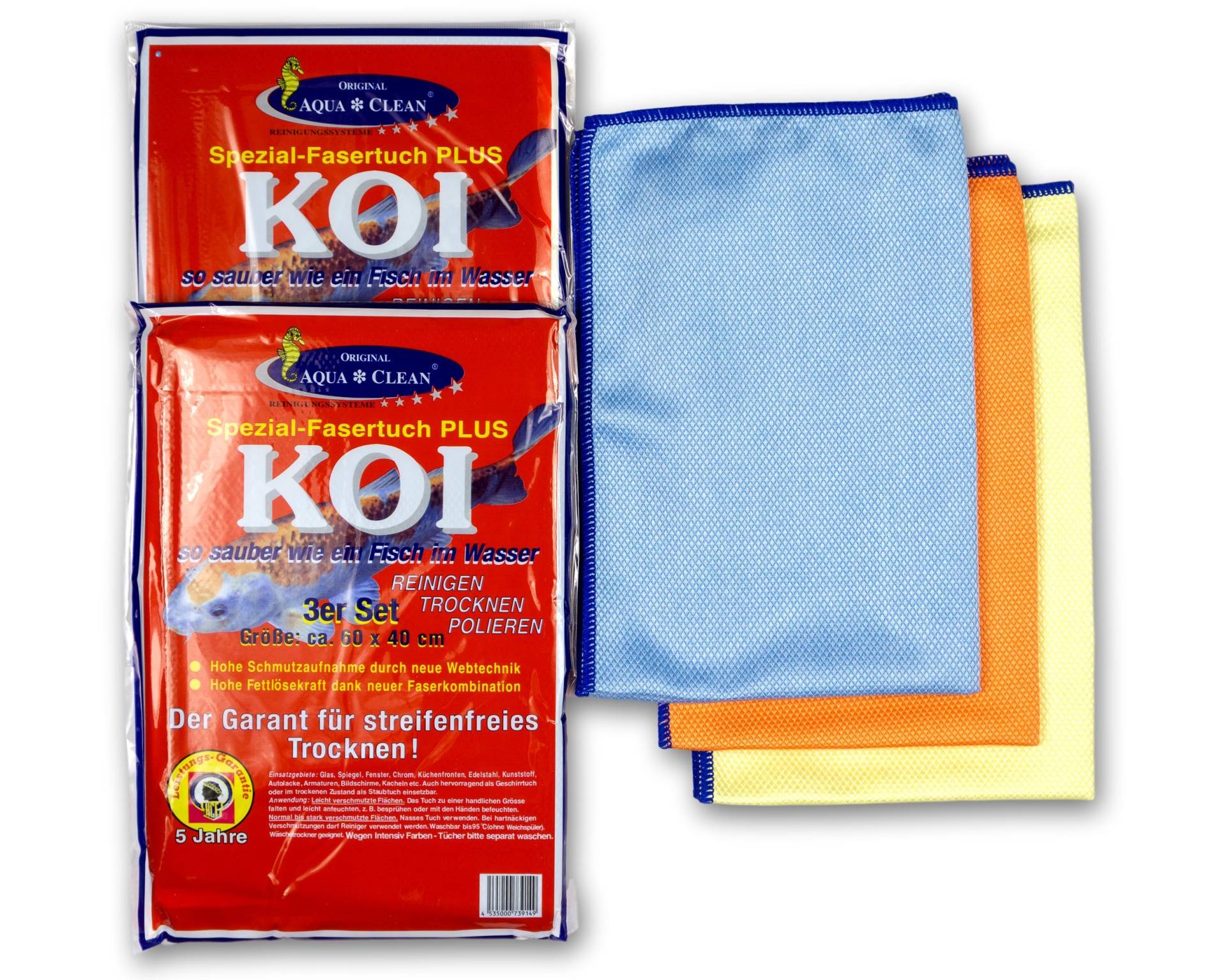 Aqua Clean KOI-Tuch - Microfaser Reinigungstuch Poliertuch Glasreiniger, 60x40cm, 6-teilig (2x 3er-Set) von Aqua Clean