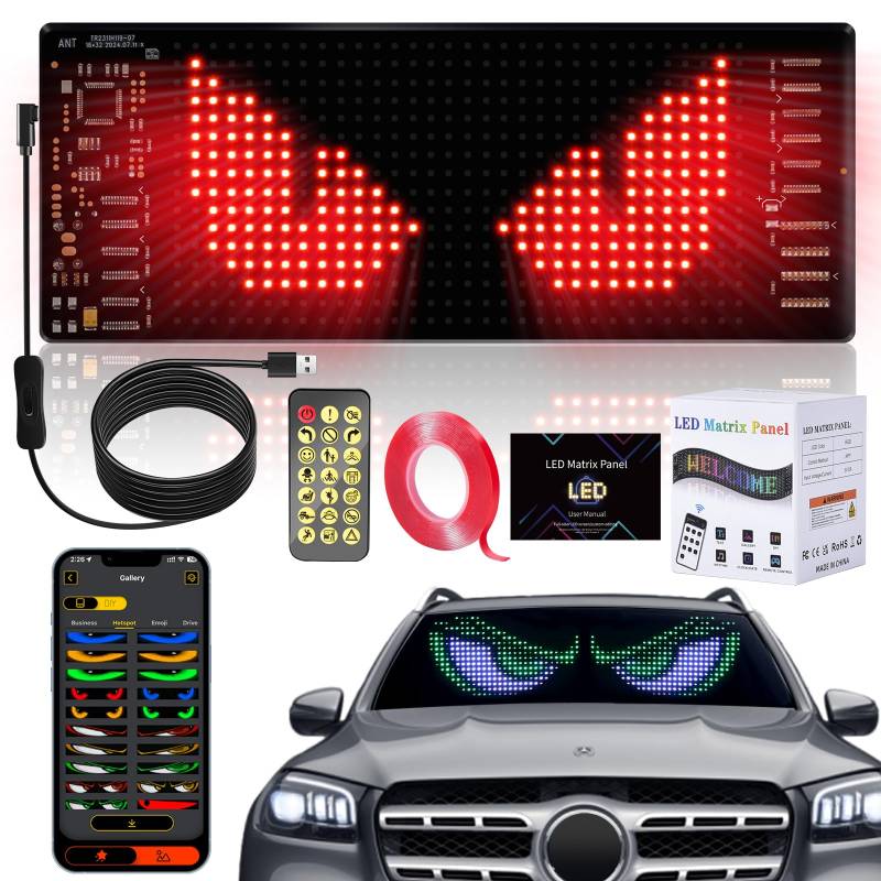 Aragallant LED Augen für LKW, Eyes Light For Cars, Programmierbar Led Laufschrift Led Anzeige, Augen Teufelsaugen-Lichter für Autos, LKW, Smart App Bluetooth(16 * 64) von Aragallant