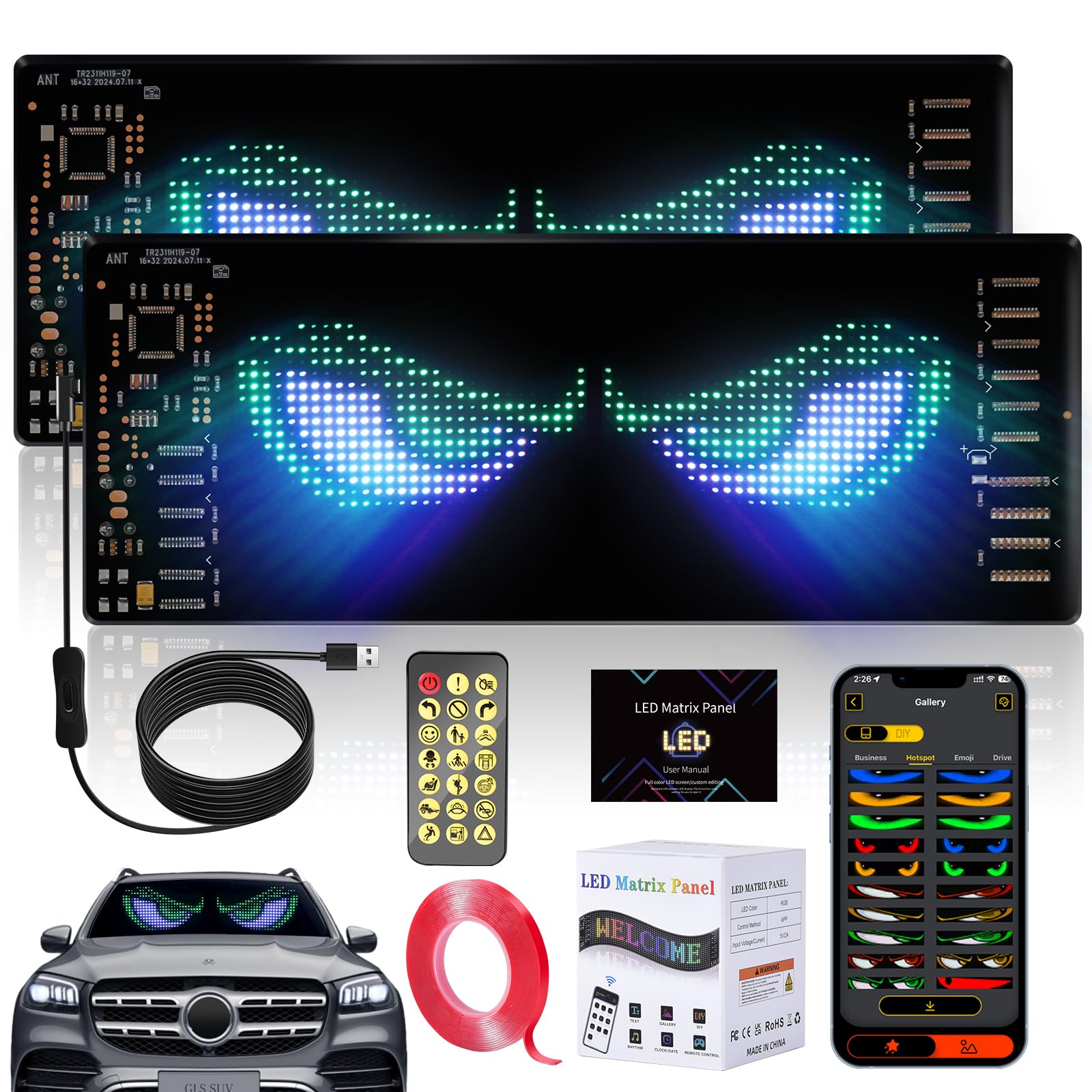 Aragallant LED Augen für LKW, Eyes Light For Cars, Programmierbar Led Laufschrift Led Anzeige, Augen Teufelsaugen-Lichter für Autos, LKW, Smart App Bluetooth(2pcs) von Aragallant
