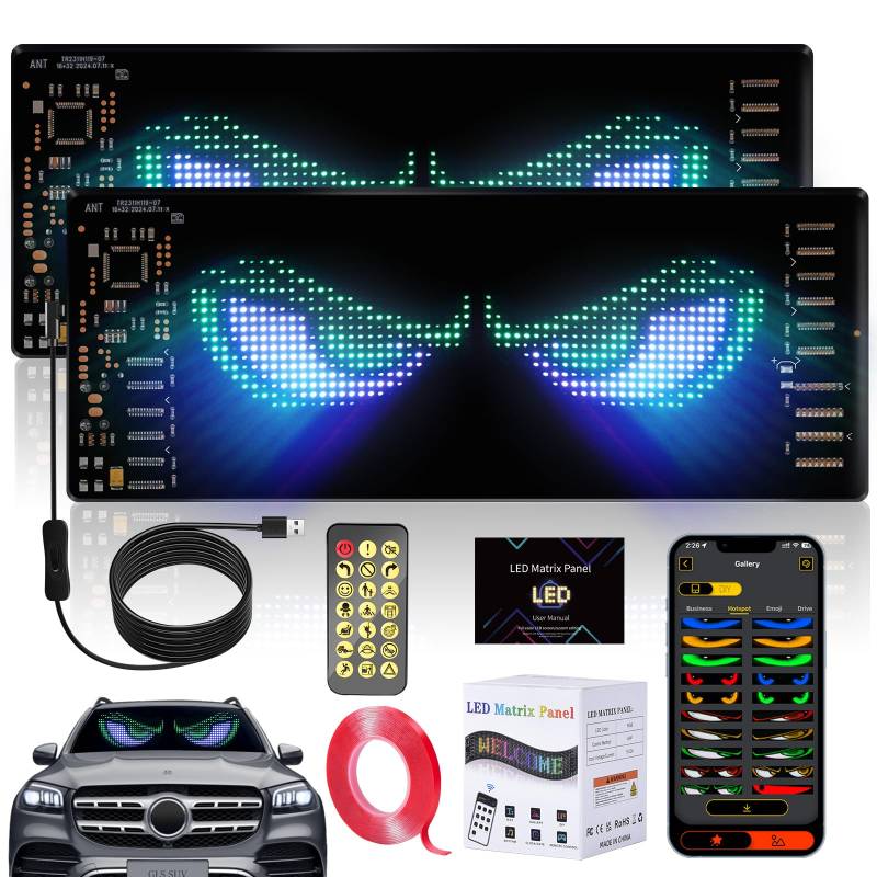 Aragallant LED Augen für LKW, Eyes Light For Cars, Programmierbar Led Laufschrift Led Anzeige, Augen Teufelsaugen-Lichter für Autos, LKW, Smart App Bluetooth(2pcs) von Aragallant