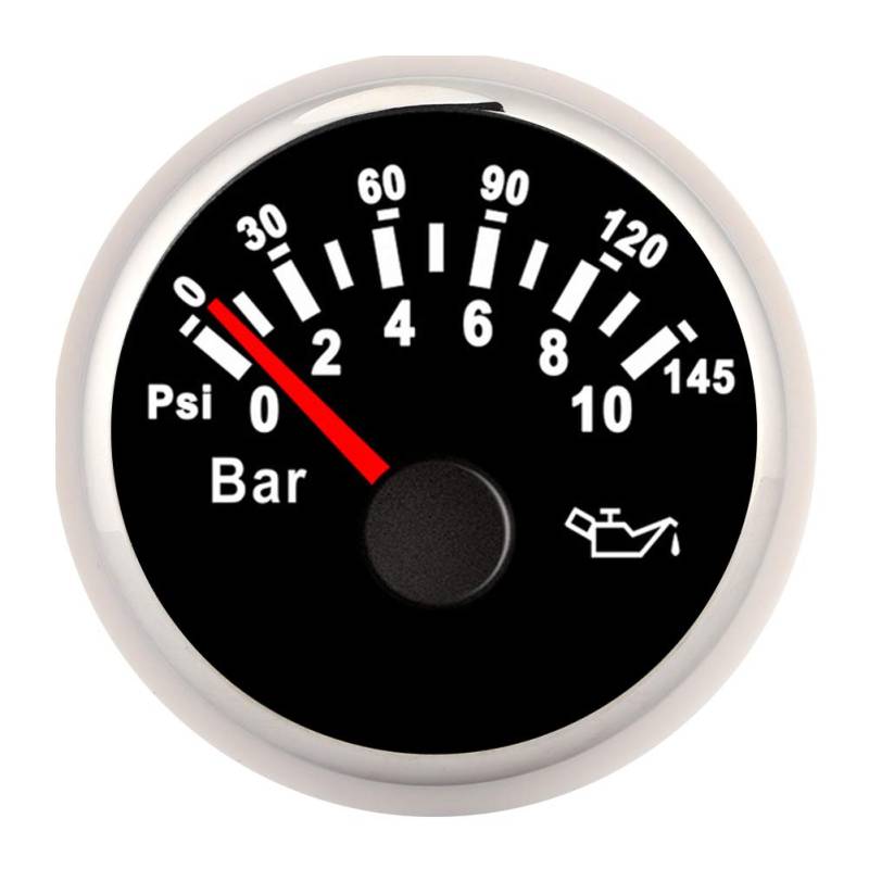 24V 12V Öldruckmesser, 2in 0-10 Bar Öldruckmesser 145psi LED Hintergrundbeleuchtung Zifferblatt Instrument für Auto Motorrad Boot Truck 12V/24V[Black Dial Silver Frame] von Aramox