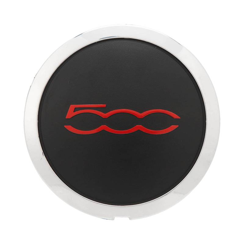 Aramox Auto-Radnabenkappen, Radnabenmittelkappe, Mittlere Radnabenkappe mit Chromverzierung, Kompatibel mit FIAT 500 2012–2022, OE: 68078419AC (Weißer Kreis, roter Buchstabe) von Aramox