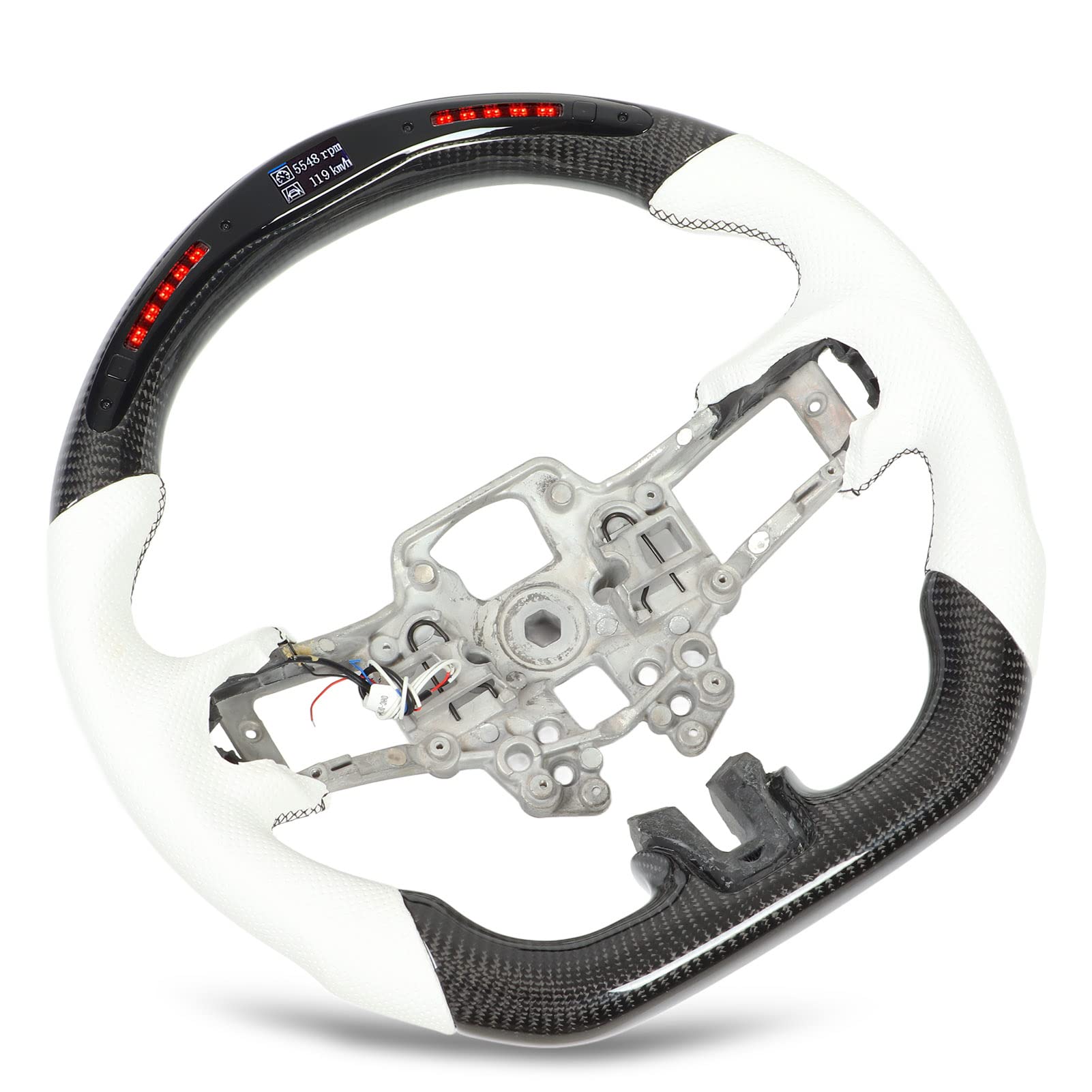 Aramox Racing-Lenkrad, Auto-Modifikation 18–22 LED-Lenkrad aus Kohlefaser Weißes Perforiertes Leder Schwarz Genähtes Lenkrad Aramox Racing-Lenkrad, Auto-Modifikation 18–22 LED-Lenkrad aus Kohlefaser Weißes Perforiertes Leder Schwarz Genähtes Lenkrad von Aramox