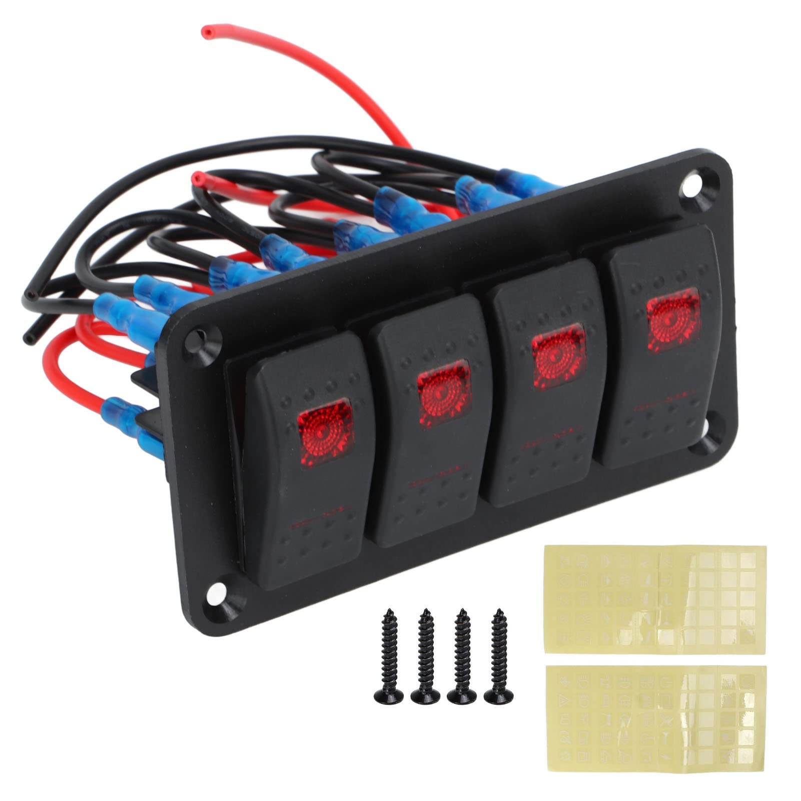Aramox Rocker Switch Panel, Rocker Switch Panel 4 Gang Red Prewired Rocker Switch with 2PCS Sticker for Automotive Ship 12V 20A 24V 10A Aramox Rocker Switch Panel, Rocker Switch Panel 4 Gang Red Prewired Rocker Switch with 2PCS Sticker for Automotive Ship 12V 20A 24V 10A von Aramox