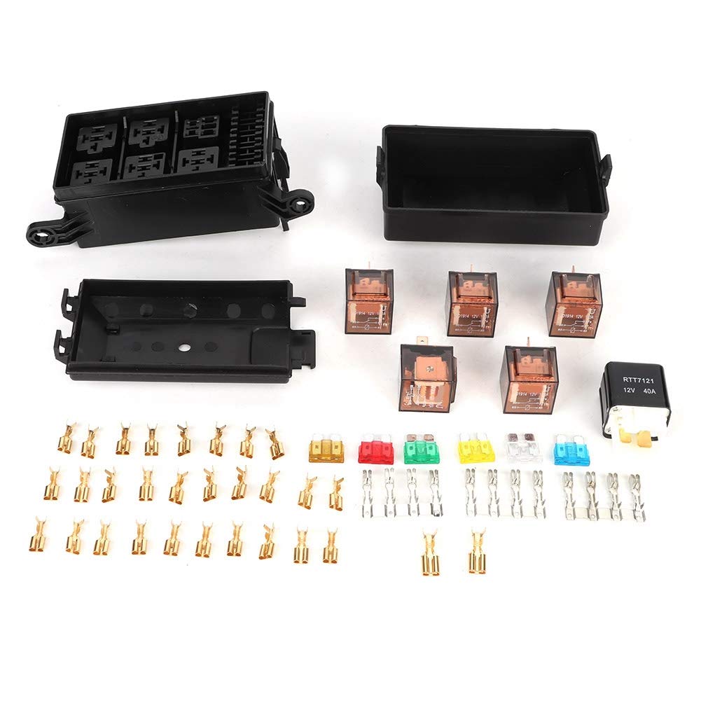 Aramox Sicherungskastenhalter, 6-Wege Sicherungsblock Sicherungskasten kfz mit 1 St. 4 St. 12 V und 5 St. 100 A transparenten Gehäuserelais, passend für Schiffs Autorennen Aramox Sicherungskastenhalter, 6-Wege Sicherungsblock Sicherungskasten kfz mit 1 St. 4 St. 12 V und 5 St. 100 A transparenten Gehäuserelais, passend für Schiffs Autorennen von Aramox