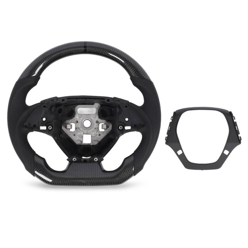 Carbon -Faserlenkrad, Perforiertes Lederschwarznähte Rennen Inspiriertes Design Flacher Boden D Typ Finger Paddel Shifter Löcher von Aramox
