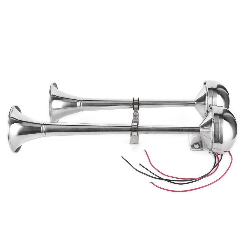 Edelstahl, Elektrisches Doppel -Trompetenhorn, Super Lautes 125dB Marine -Horn für 12 V Boote mit Einfacher Installation, Langlebig und Zuverlässig, für Salzwasser Marine Geeignet von Aramox