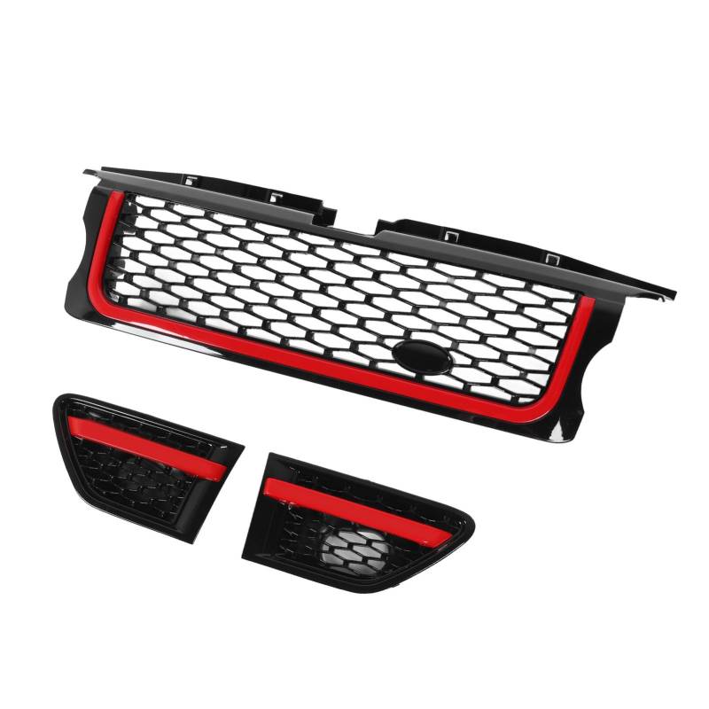 LR006306 Middle Kühlergrill mit Red Stripe Design, Hochfestes Material Oberer Stoßfänger Kühlergrillabdeckung für Sport L320 2005-2009 von Aramox
