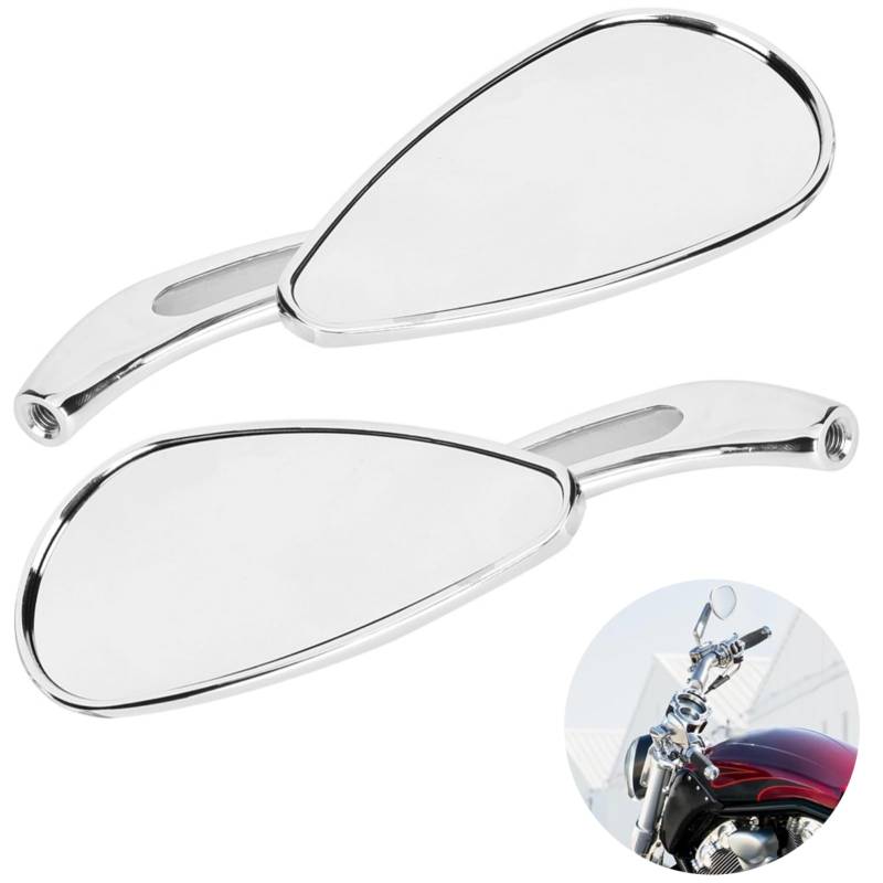 Motorrad-Seitenspiegel, verstellbar, 2 Stück, verchromt, für Motorrad, 8 mm, 10 mm, Gewinde Schädel, Tropfenform, Lenker, Reflektor von Aramox