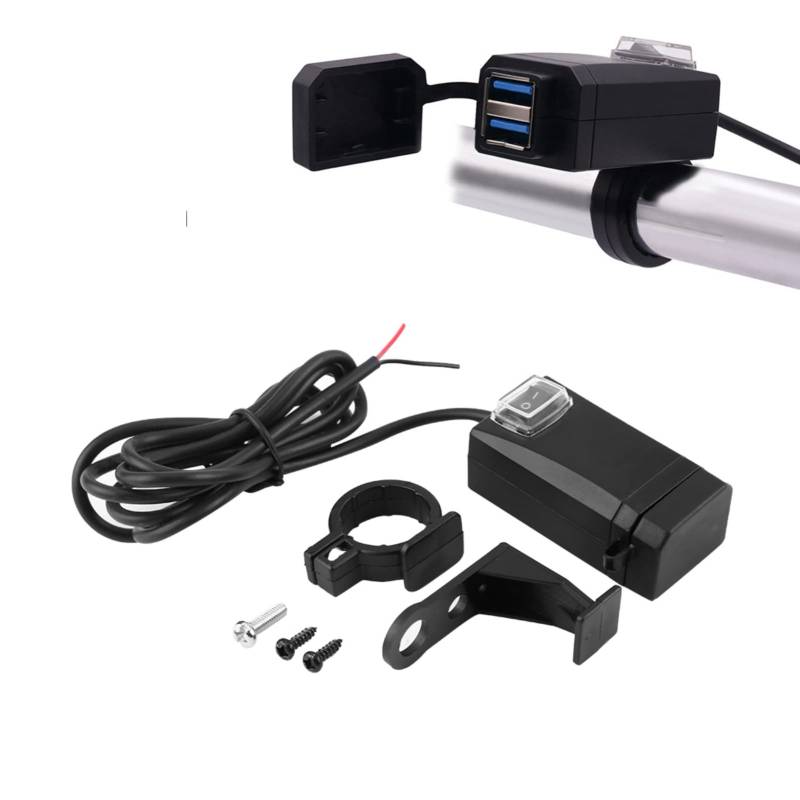 Motorrad USB Ladegerät Netzteil, 12-24 V Universal Motorrad Handy Ladegerät mit Schalter Dual USB QC3.0 Schnellladung von Aramox
