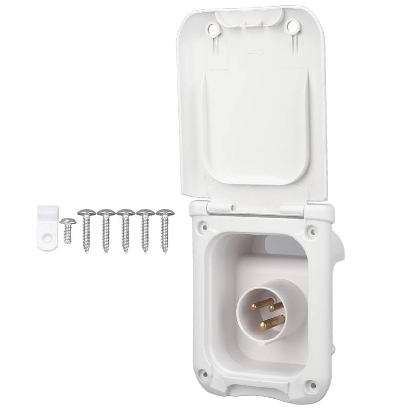Stromanschlusskasten, 3-adrig, 16 A, Wasserfest, Universell Passend, für Wohnmobil, Wohnwagen, Anhänger, Caravan, Stromanschlussbuchse mit Abdeckung, aus Technischem ABS von Aramox