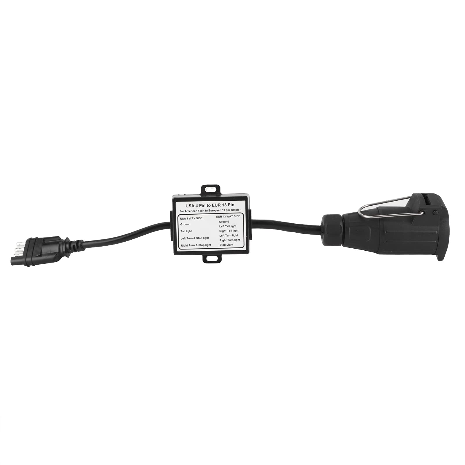 Trailer Wiring Adapter, Trailer Connector US 4-Pin Flachstecker auf EU 13-Pin Portable Trailer Light Circuit Wiring Converter von Aramox