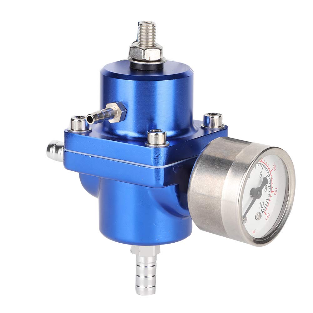 Universeller Kraftstoffdruckregler, Aluminiumlegierung Universal FPR Kraftstoffdruckregler mit Manometerschlauch 0-140psi Einstellbar(blue) von Aramox