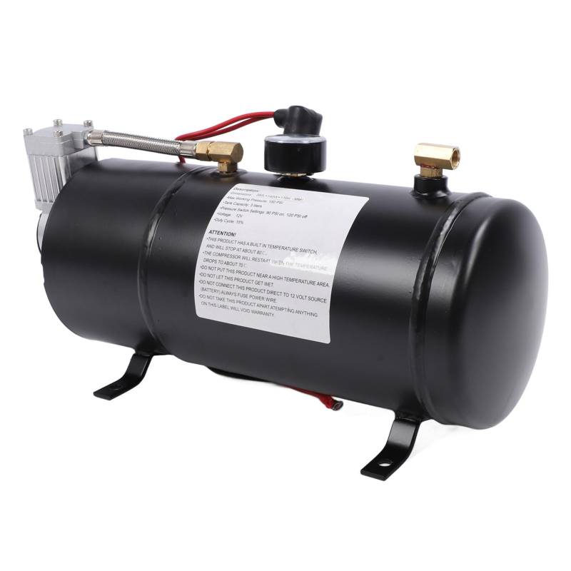 Zuglufthorn -Kit, Metallchrom 135 DB 4 Trompetenhörner, 150psi -Kompressor, 3L -Lufttank für LKW -Autos Boote, 12 V DC Universal Fit von Aramox