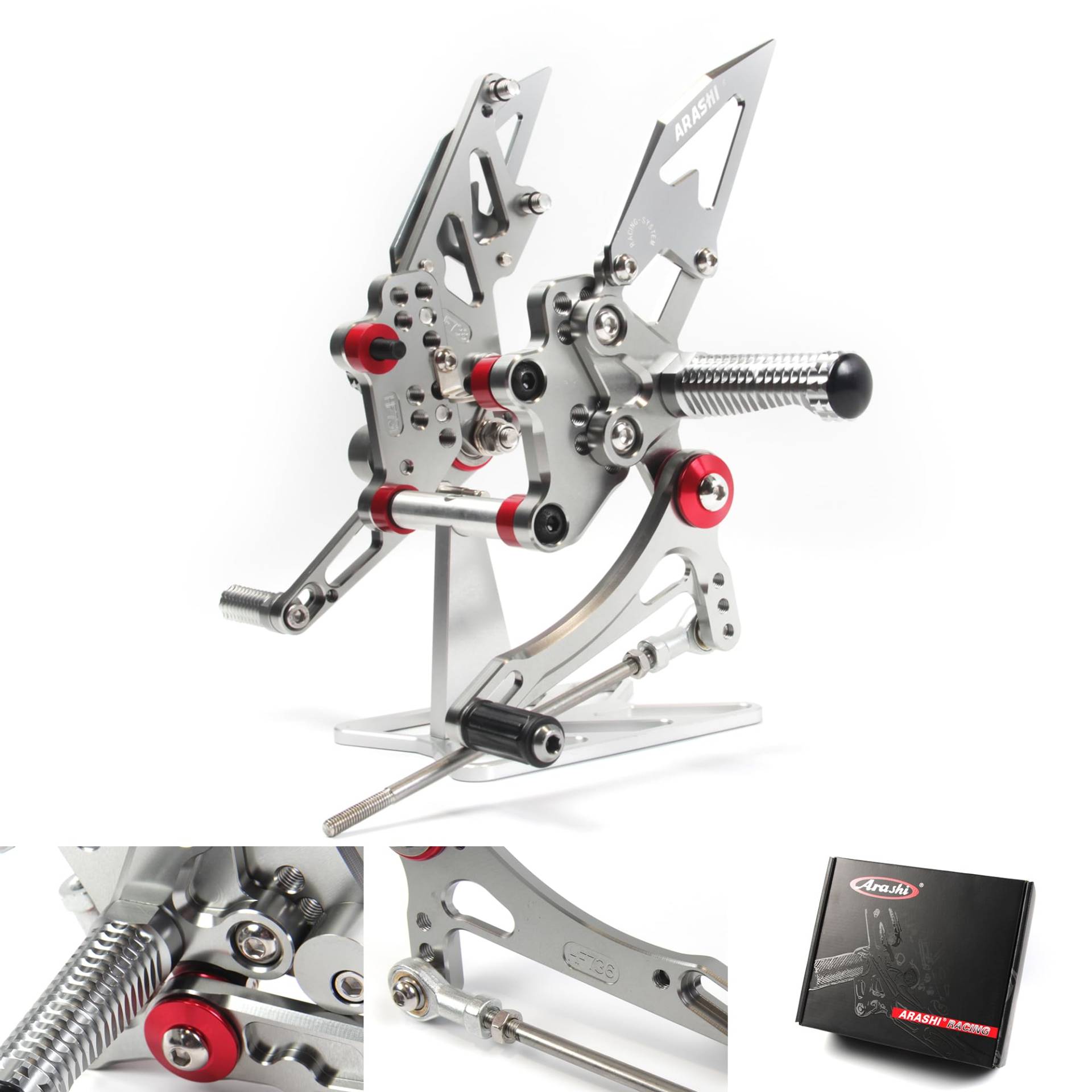 (Version 2.0) Verstellbare Hinterradsätze für Ninja 300 EX300B ABS/EX300A/EX300 ABS/EX300A/SE 2013-2017 Hintere Sets Fußrasten Zubehör Grau 2014 2015 2016 von ArashiMoto