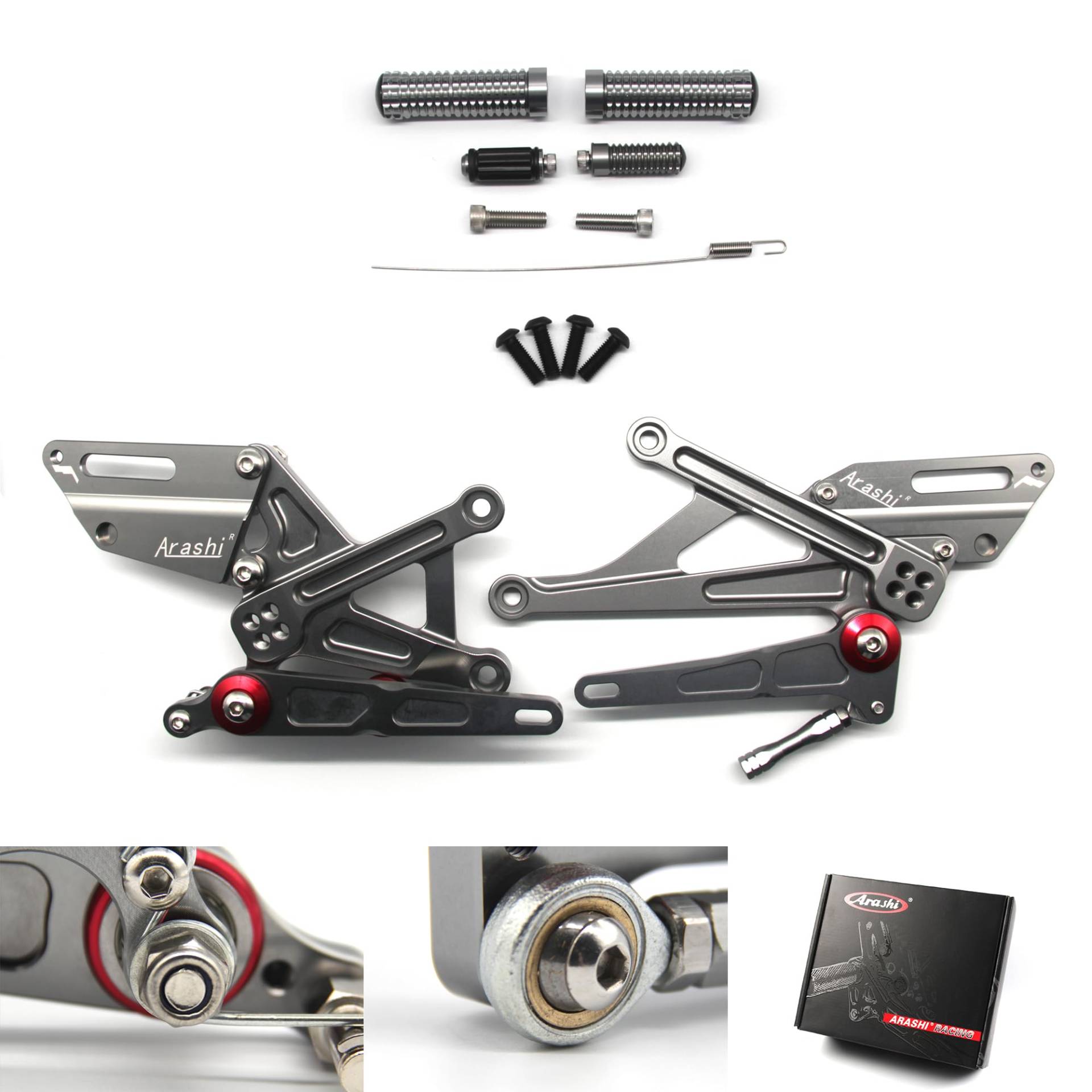 (Version 2.0) Verstellbare Hinterradsätze für Ninja H2/H2R ZXT 2015-2021 (QS) Non-SX/SE Hintere Sets Fußrasten Fußbretter Zubehör Grau 2016 2017 2018 2019 von ArashiMoto