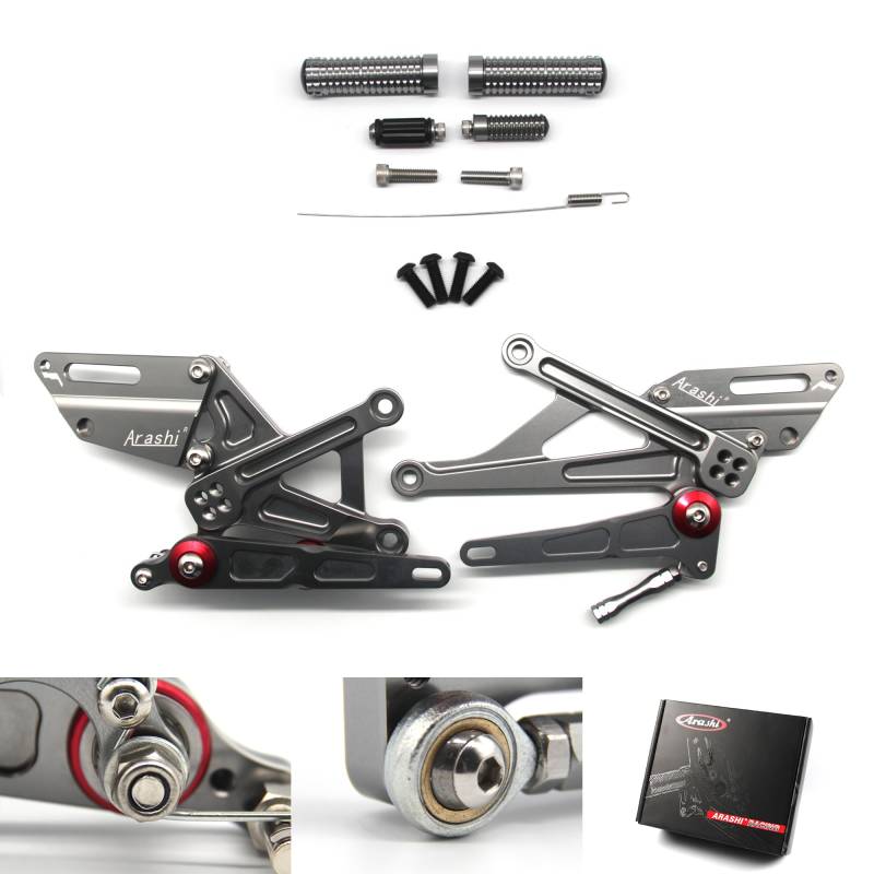 (Version 2.0) Verstellbare Hinterradsätze für Ninja H2/H2R ZXT 2015-2021 (QS) Non-SX/SE Hintere Sets Fußrasten Fußbretter Zubehör Grau 2016 2017 2018 2019 von ArashiMoto