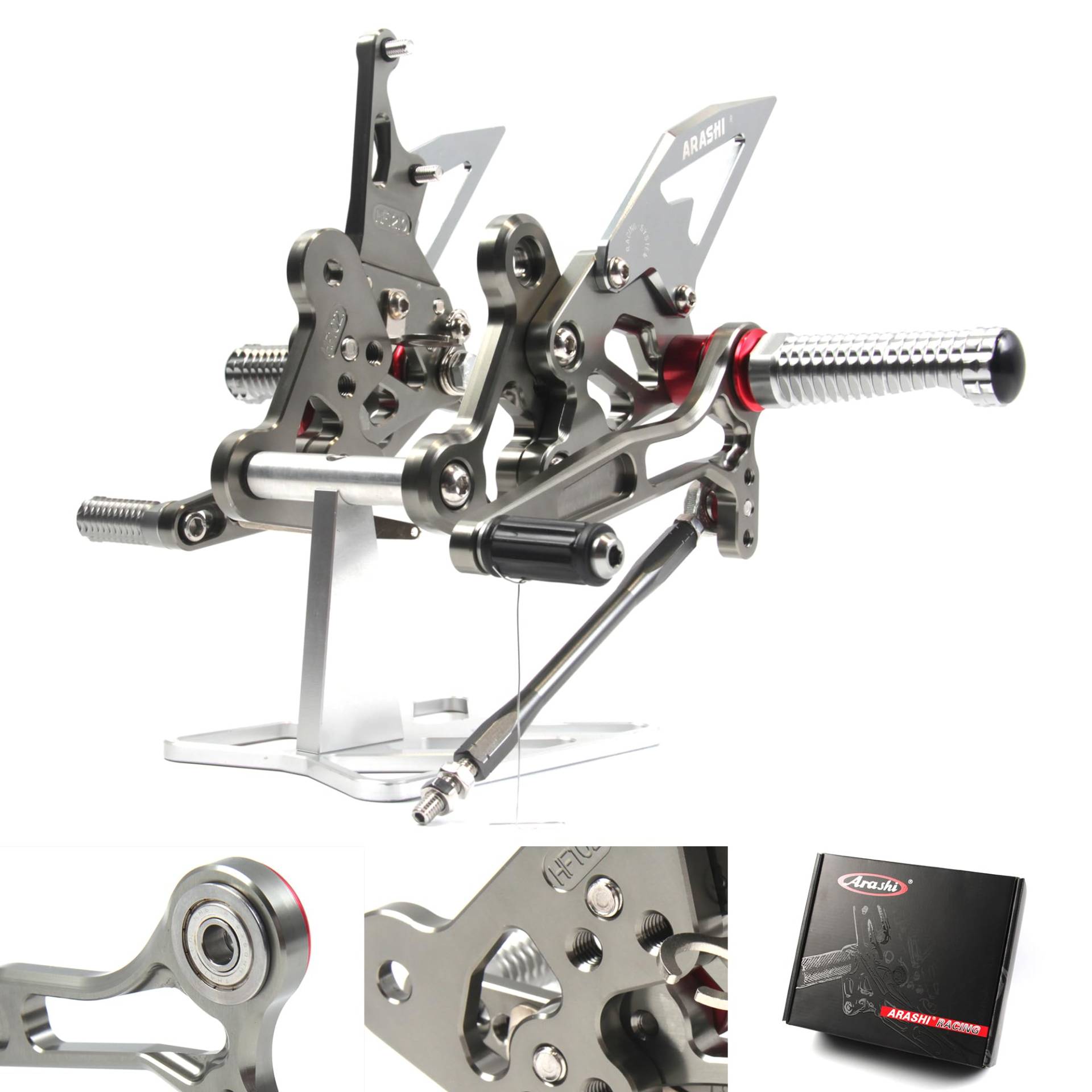 (Version 2.0) Verstellbare Hinterradsätze für Suzuki GSR750 2011-2017/GSX S750/GSXS 750Z 2015-2022 Hintere Sets Fußrasten GSR 750 GSXS750Z Fußrasten Fußrasten Fußrasten Grau 2012 2013 2014 2014 2014 von ArashiMoto
