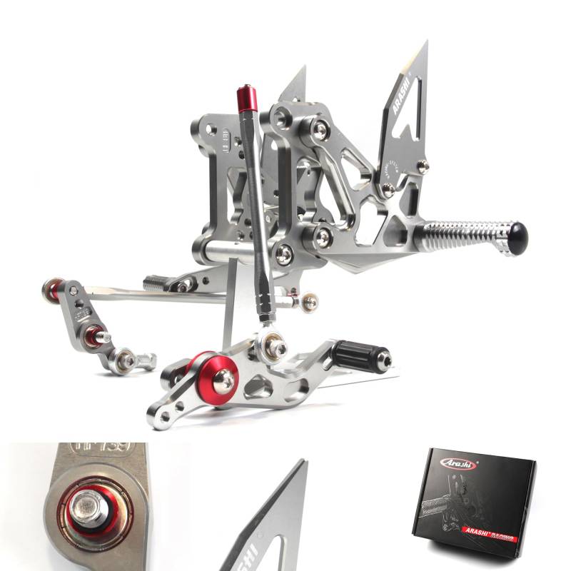 (Version 2.0) Verstellbare Rearsets für Mv Agusta Brutale 675 800 2012-2016/Dragster 675 800 2012-2016 Hintere Sets Fußrasten Fußrasten Fußstützen Fußbretter Zubehör Grau 2013 2014 2015 von ArashiMoto