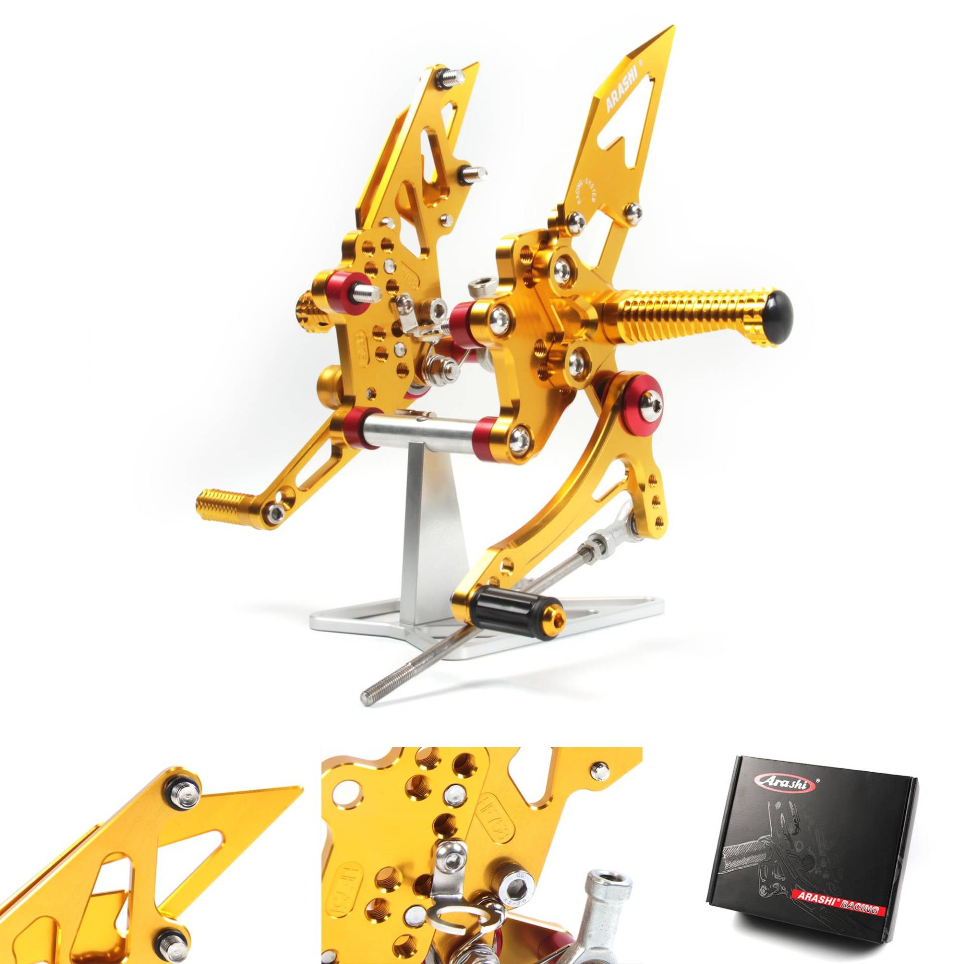 (Version 2.0) Verstellbare Rearsets für Ninja 300 EX300B ABS/EX300A/EX300 ABS/EX300A/SE 2013-2017 Hintere Sets Fußrasten Zubehör Gold 2014 2015 2016 von ArashiMoto