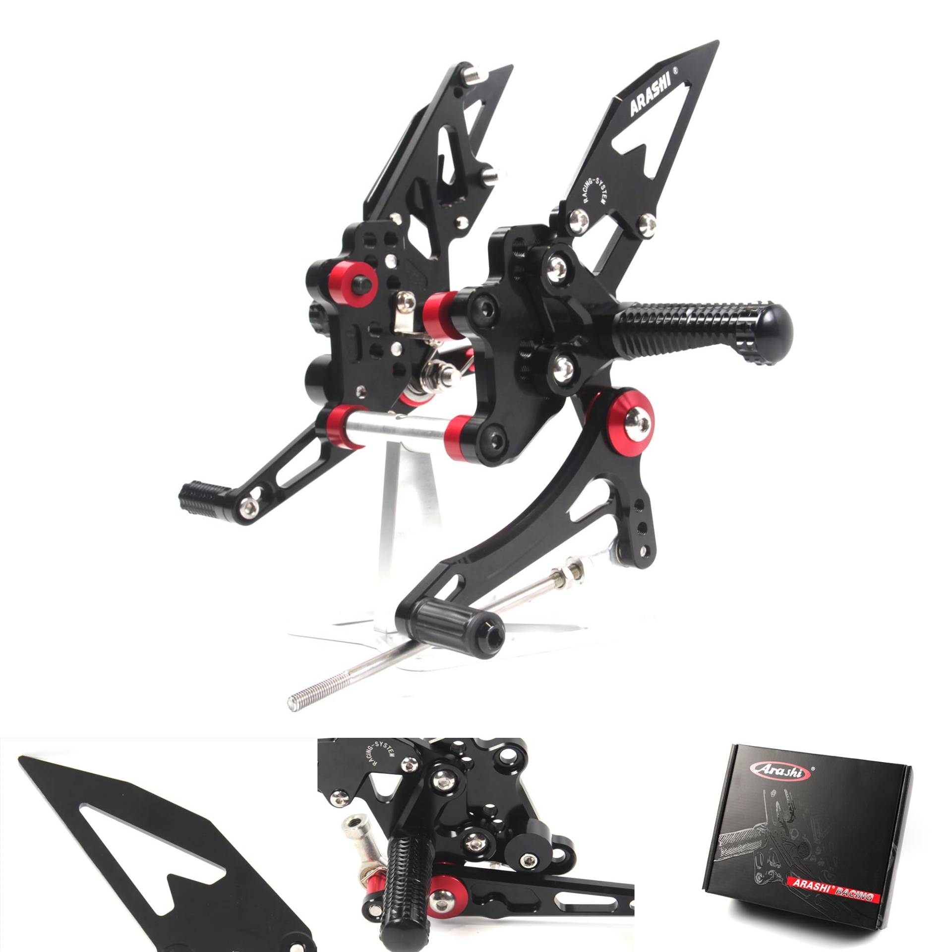 (Version 2.0) Verstellbare Rearsets für Ninja 300 EX300B ABS/EX300A/EX300 ABS/EX300A/SE 2013-2017 Hintere Sets Fußrasten Zubehör Schwarz 2014 2015 2016 von ArashiMoto