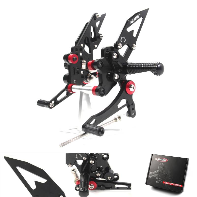 (Version 2.0) Verstellbare Rearsets für Ninja 300 EX300B ABS/EX300A/EX300 ABS/EX300A/SE 2013-2017 Hintere Sets Fußrasten Zubehör Schwarz 2014 2015 2016 von ArashiMoto