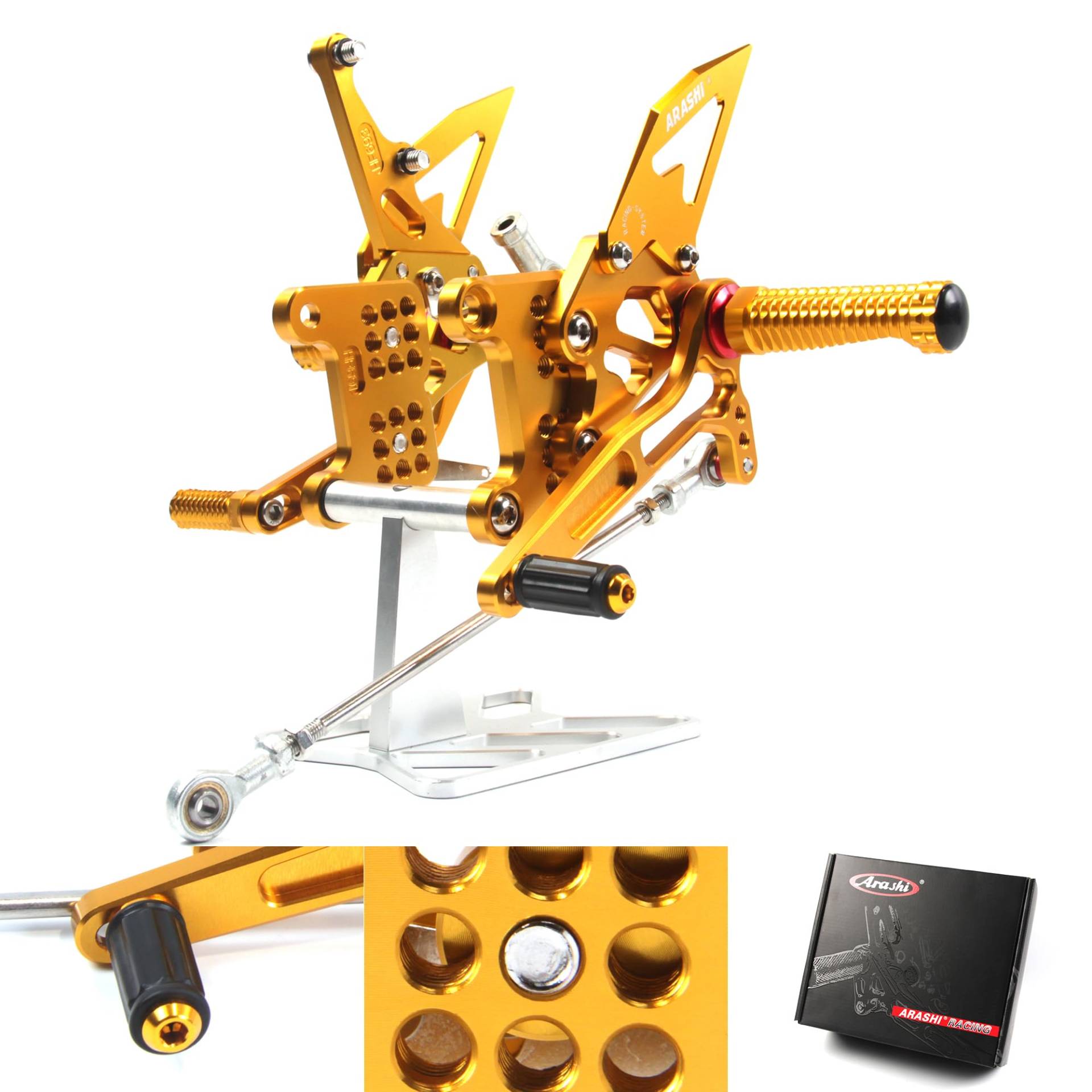 (Version 2.0) Verstellbare Rearsets für Speed Triple 1050 2005-2010/Daytona 955i T595 T509 1997-2005 Hintere Sets Fußrasten Fußrasten Fußrasten Boards Zubehör Gold 2006 2007 2008 2009 von ArashiMoto