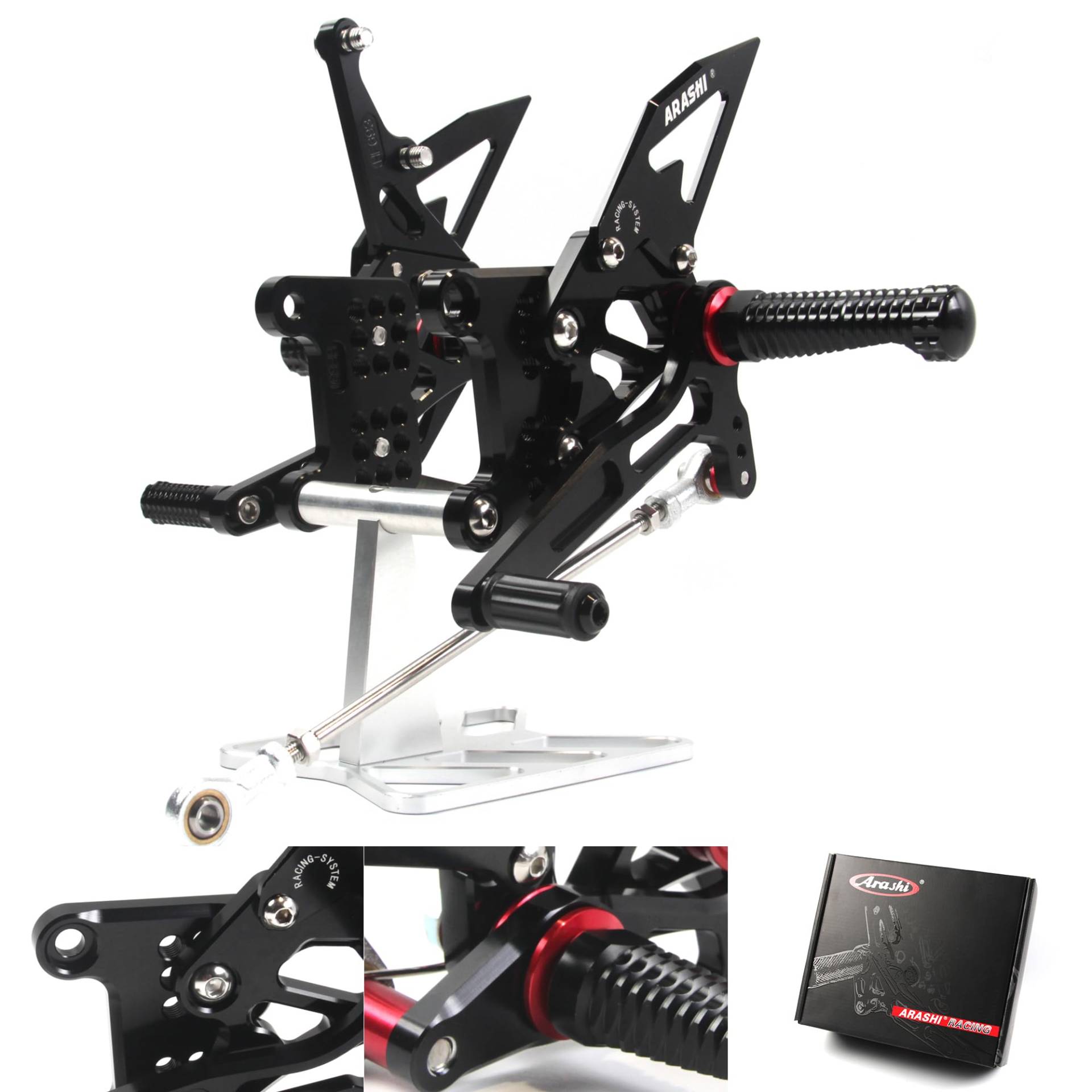 (Version 2.0) Verstellbare Rearsets für Speed Triple 1050 2005-2010/Daytona 955i T595 T509 1997-2005 Hintere Sets Fußrasten Fußrasten Fußrasten Boards Zubehör Schwarz 2006 2007 2008 2009 von ArashiMoto