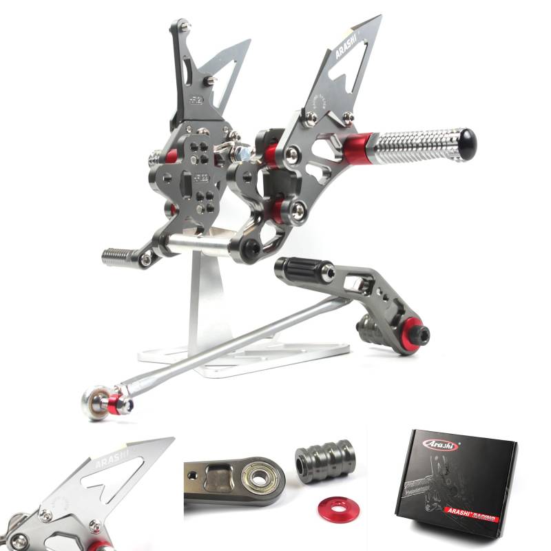 (Version 2.0) Verstellbare Rückrasten für Suzuki GSXR 600 750 2006-2010 Hintere Sets Fußrasten Fußrasten Fußrasten Zubehör GSXR 750 GSXR600 GSX R600 GSXR750 GSX R750 Grau 2007 2008 2009 von ArashiMoto