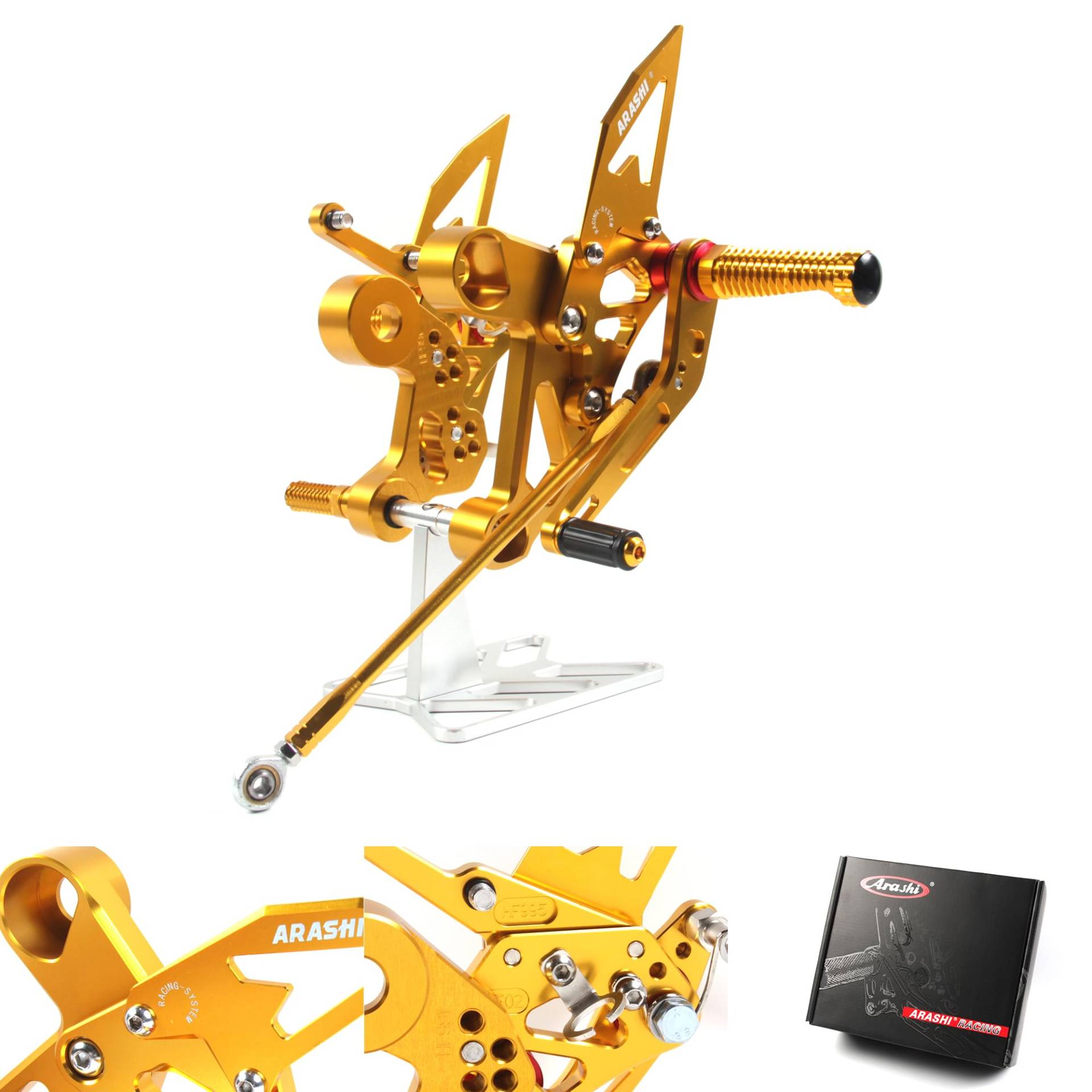 (Version2.0) Einstellbare Rearsets für MT09 FZ09 2014-2020 (QS)/FJ09 2014-2020/XSR900 2014-2021 MT 09 Hintere Sets Fußrasten Fußrasten Fußstütze XSR 900 Zubehör FZ FJ 09 Goldfarben von ArashiMoto
