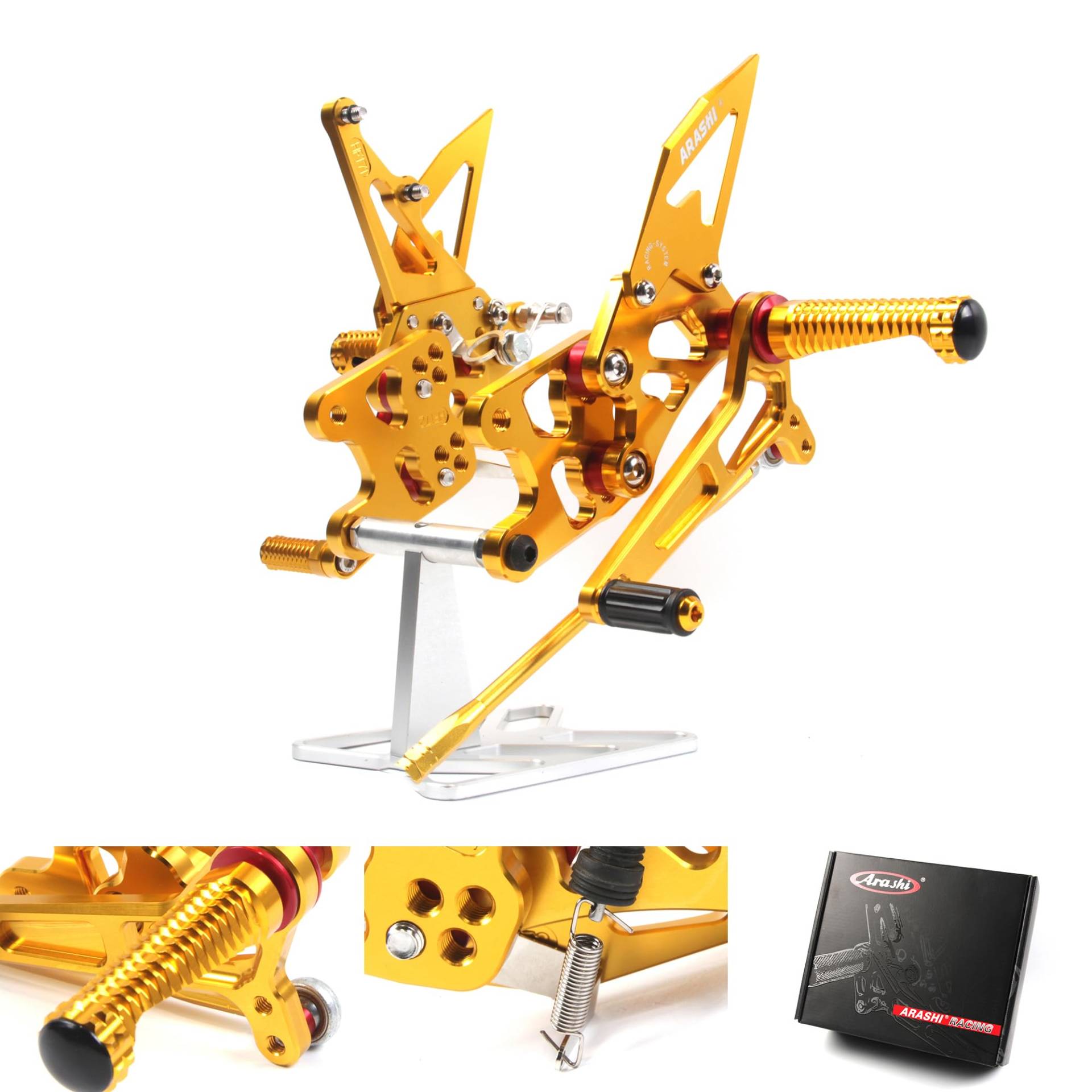 (Version2.0) Einstellbare Rearsets für Suzuki GSXR 1000 2007 2008 Hintere Sets Fußrasten Fußbretter Zubehör GSX-R 1000 GSX-R1000 GSXR1000 Gold 07 08 von ArashiMoto