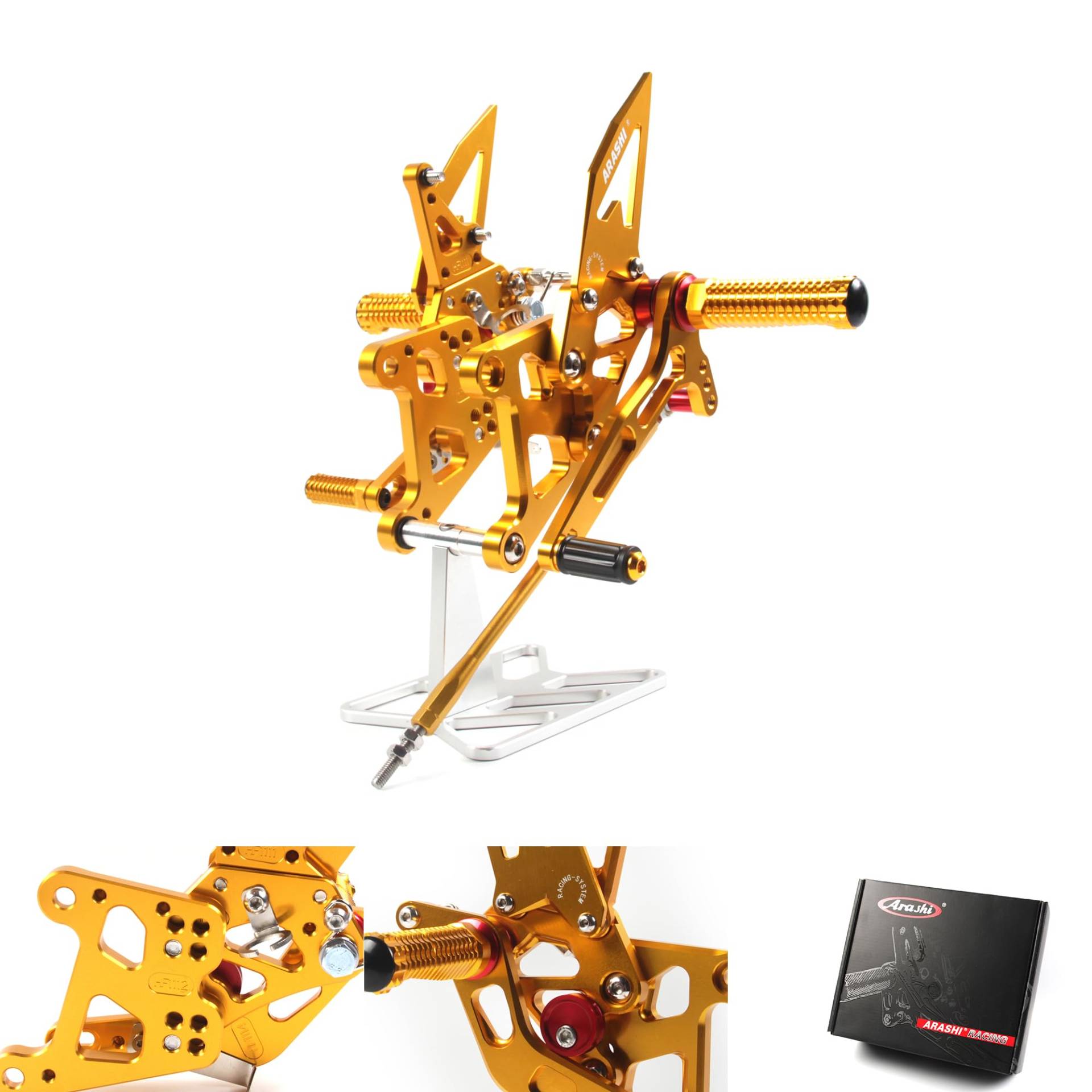 (Version2.0) Verstellbare Rearsets für CB300F CBR300R (ABS) 2015-2023 Hintere Sets Fußrasten Fußbretter Zubehör CBR 300 R CBR300 300R Gold 2016 2017 2018 2019 202020 von ArashiMoto