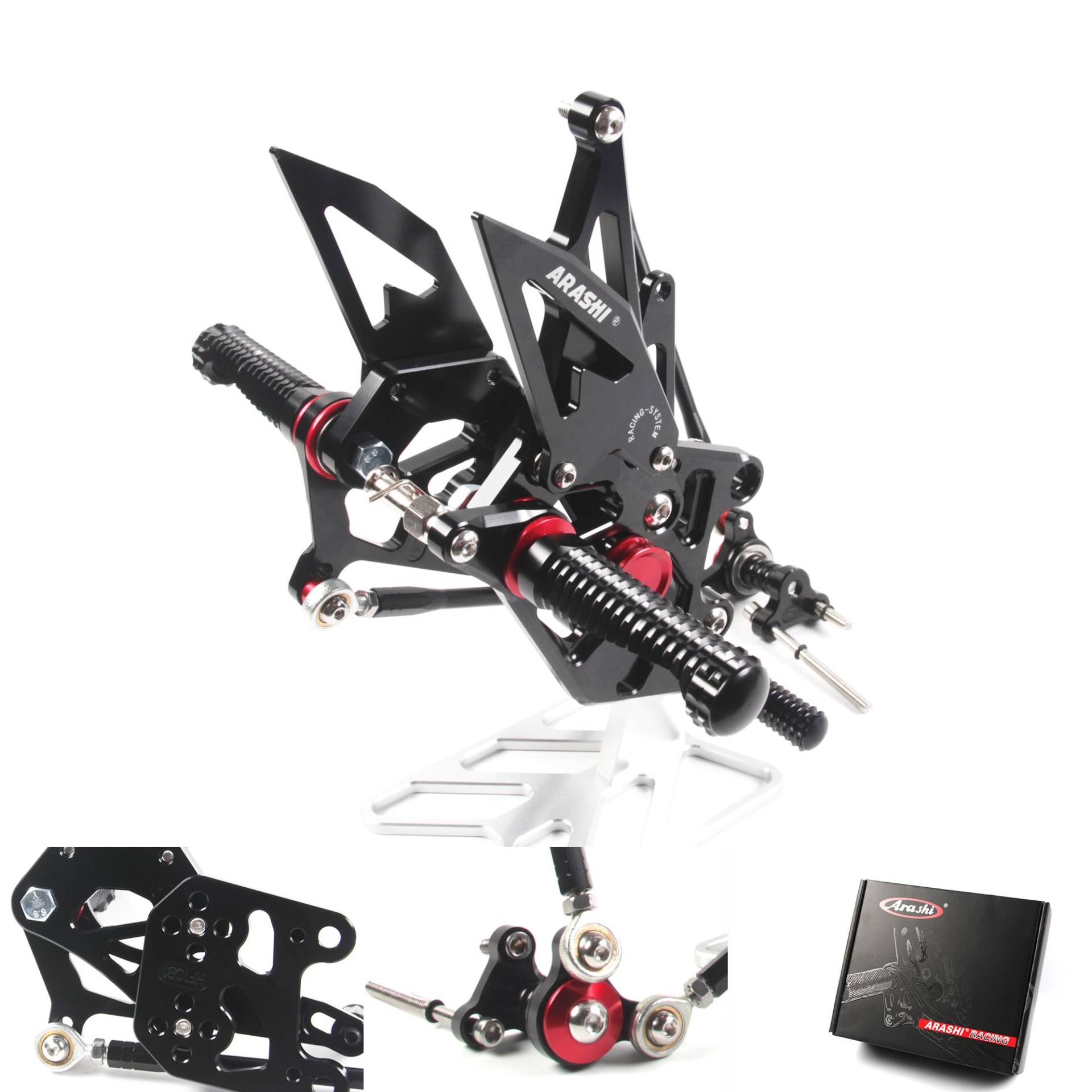 (Version2.0) Verstellbare Rearsets für CBR600RR (ABS) 2017-2023 Hintere Sets Fußrasten Fußbretter Zubehör CBR 600 CBR600 RR 600RR Schwarz 2018 2019 2020 von ArashiMoto