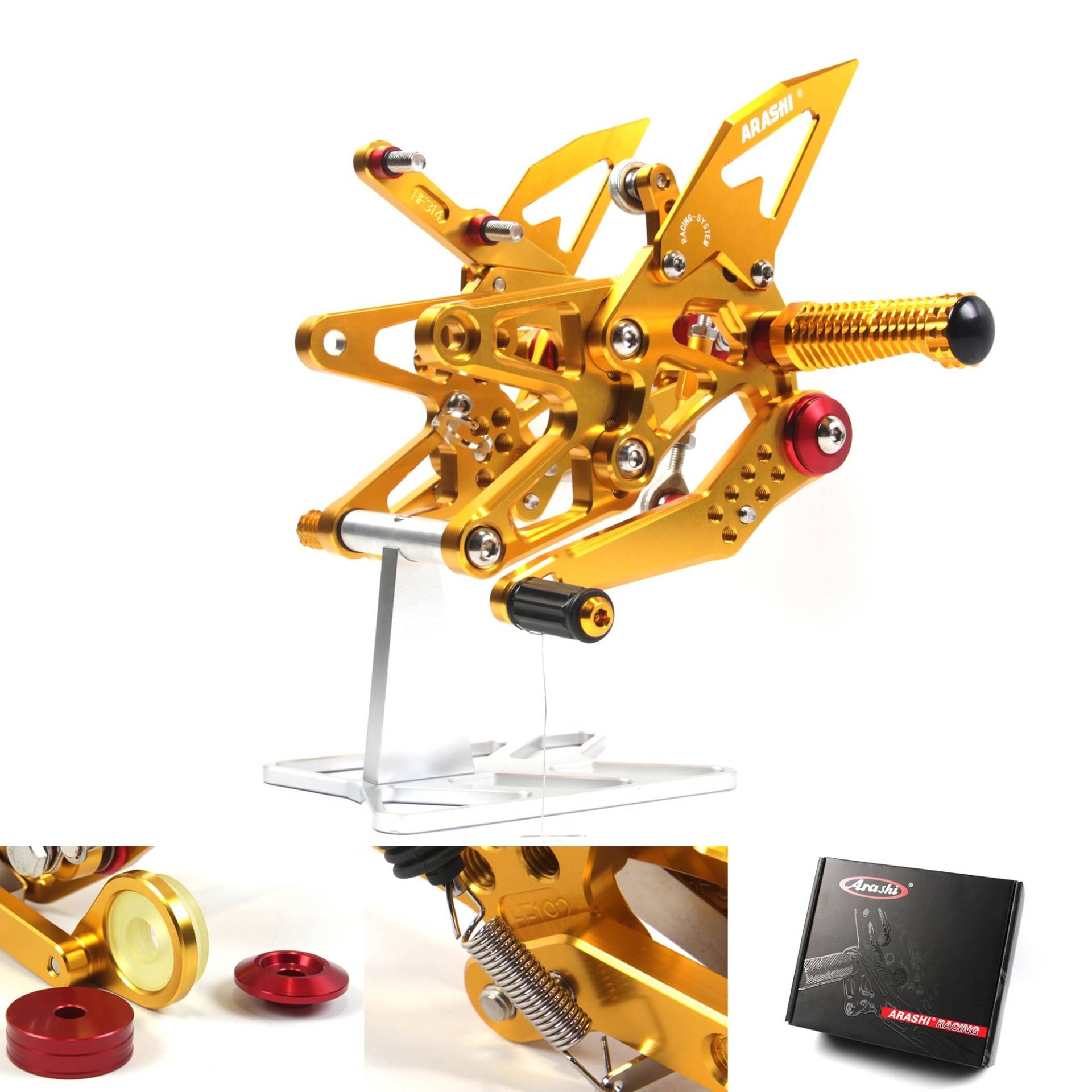 (Version2.0) Verstellbare Rearsets für DAYTONA 675/R 2013-2018 Hintere Sets Fußrasten Fußbretter Zubehör 675R Gold 2014 2015 2016 2017 von ArashiMoto