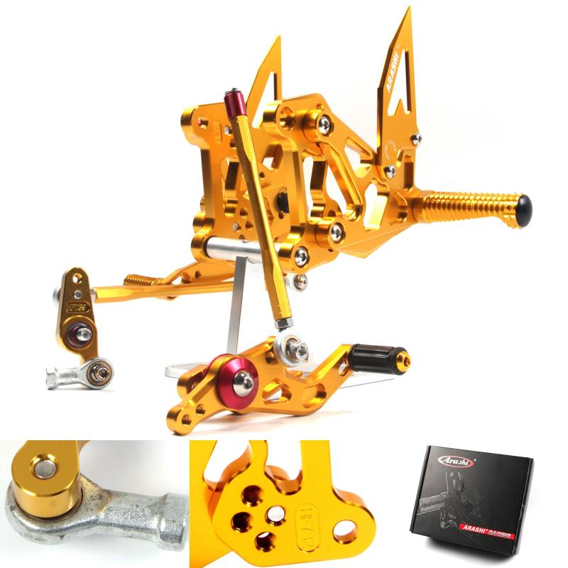 (Version2.0) Verstellbare Rearsets für Mv Agusta Brutale 675 800 2012-2016/Dragster 675 800 2012-2016 Hintere Sets Fußrasten Fußbretter Zubehör Gold 2013 2014 2015 von ArashiMoto