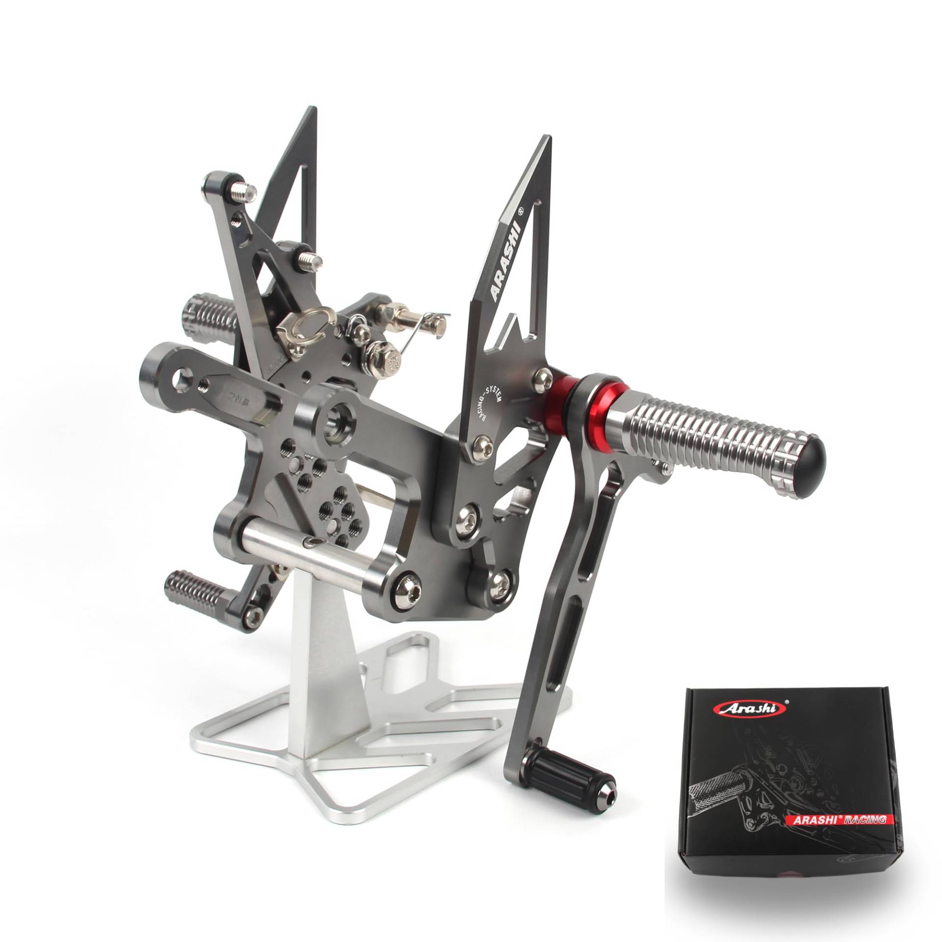 (Version2.0) Verstellbare Rearsets für NINJA ZX4R 2023 / ZX-4RR 2022-2024 Hintere Sets Fußrasten Fußrasten Fußrasten Fußbretter Zubehör ZX-4R Grau von ArashiMoto