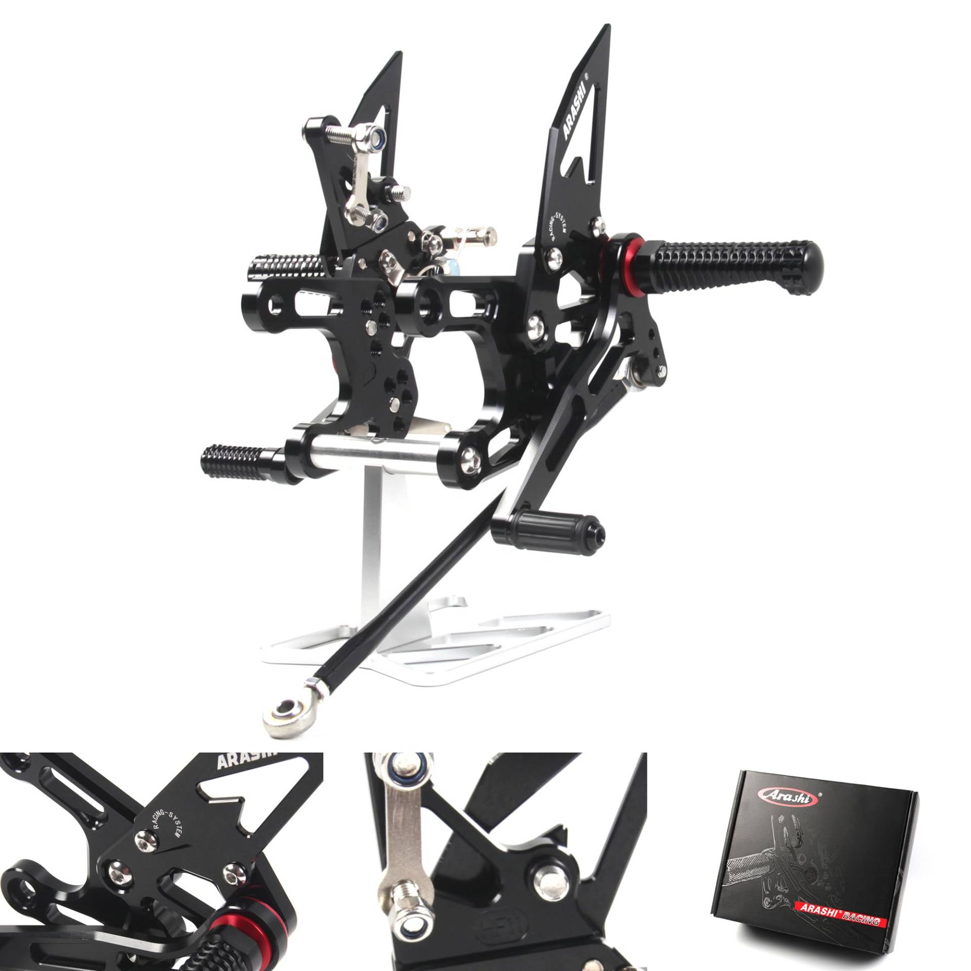 (Version2.0) Verstellbare Rearsets für Ninja ZX10R 2008 2009 2010 Hintere Sets Fußrasten Fußbretter Zubehör ZX-10R Schwarz 08 09 10 von ArashiMoto
